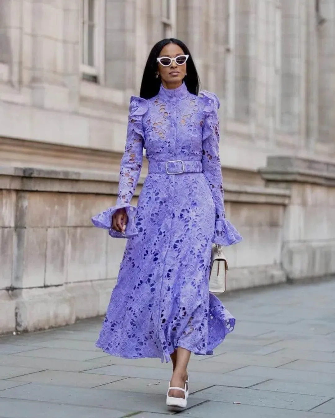 Leo Lin Aliyah Lace Butterfly Sleeve Midi Dress in Lavender Size 10 for rent on The Volte - main image