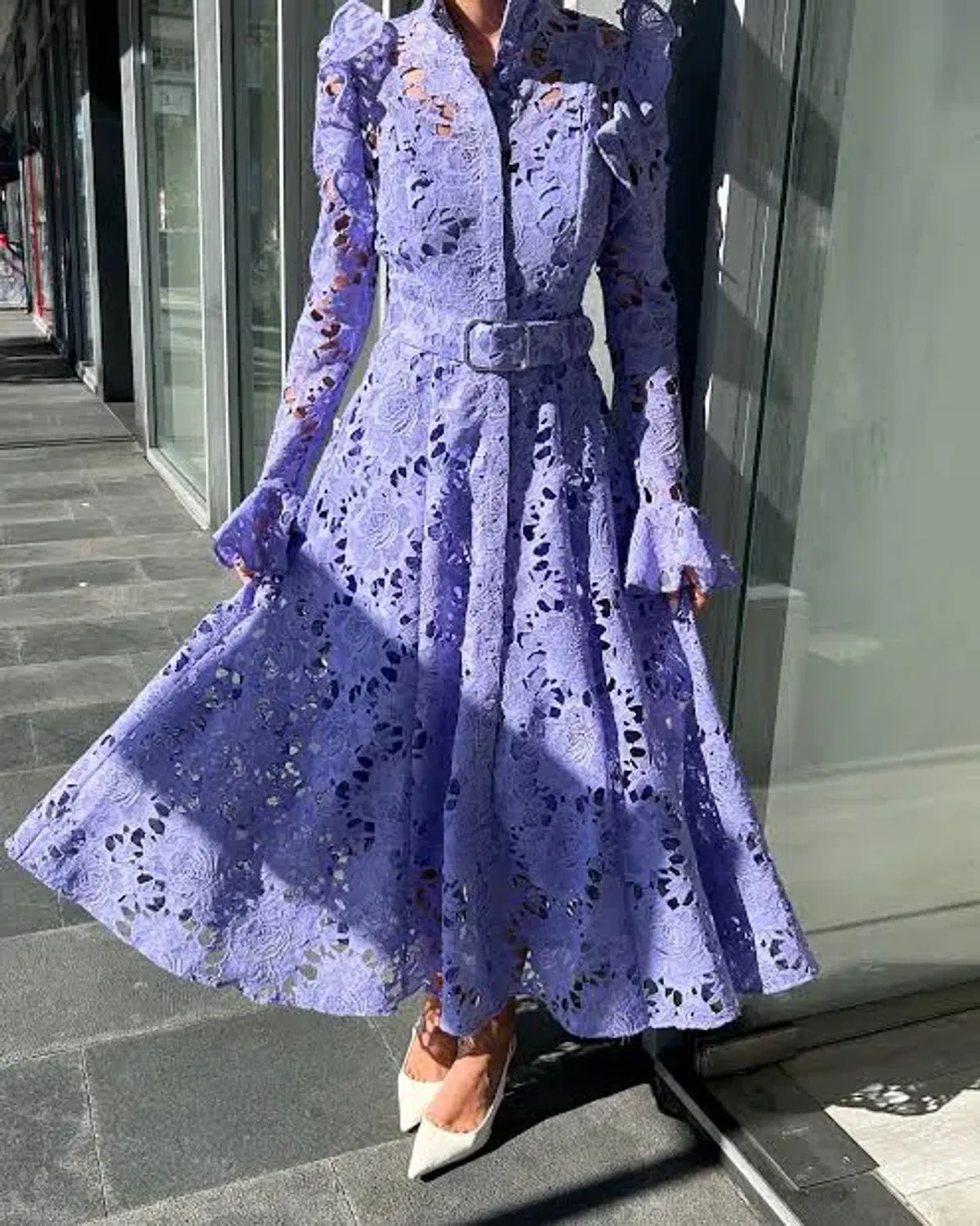 Leo Lin Aliyah Lace Butterfly Sleeve Midi Dress in Lavender Size 10 - Image 2