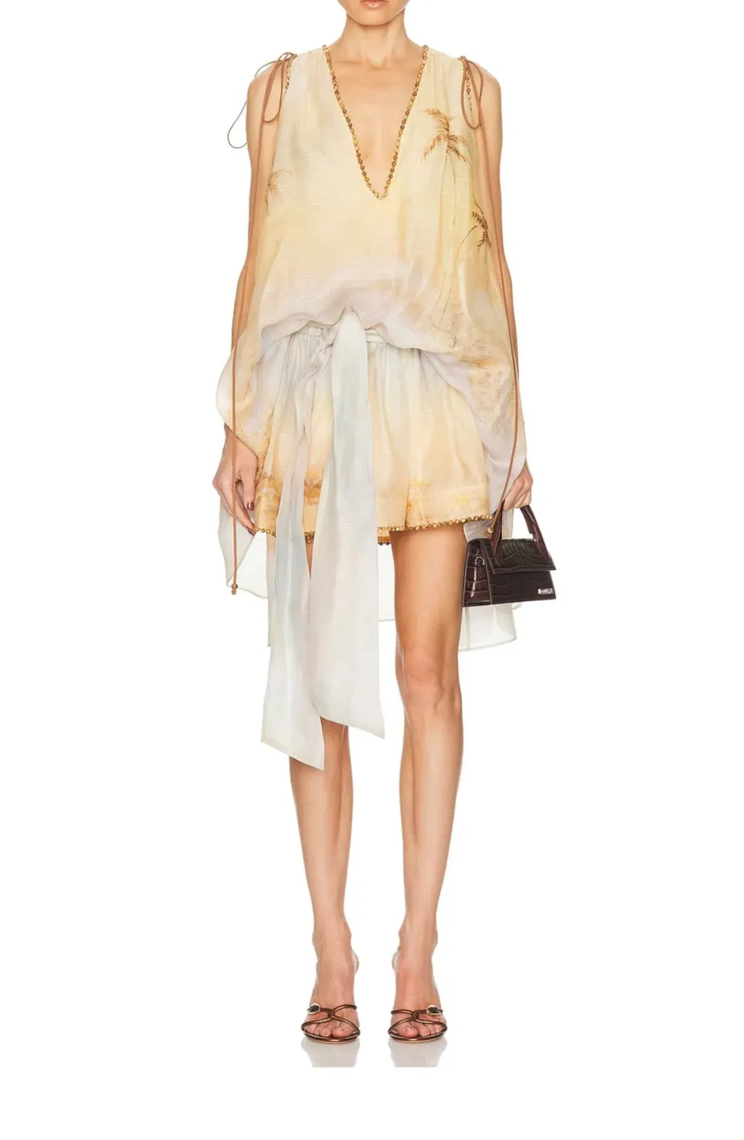 Zimmermann Balance Plunge Mini Dress Yellow Seascape Size 0p/AU 6 for rent on The Volte - main image