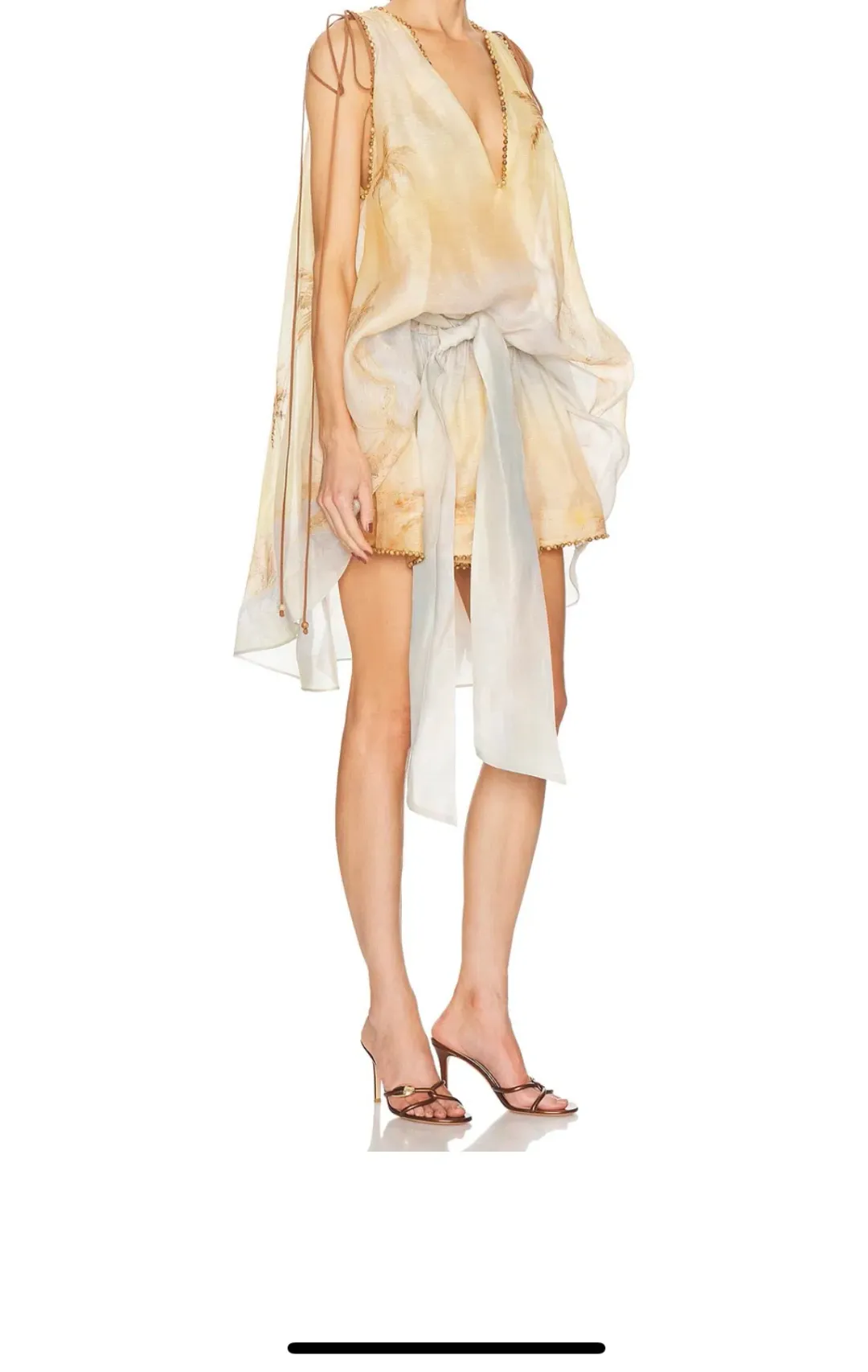 Zimmermann Balance Plunge Mini Dress Yellow Seascape Size 0p/AU 6 for rent on The Volte - main image