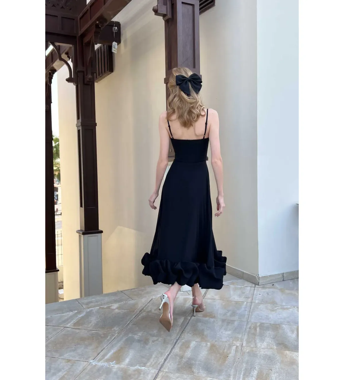 Post Meridiem Flounce Bustier Midi Dress in Deep Black Size XS / AU 6 - Image 3