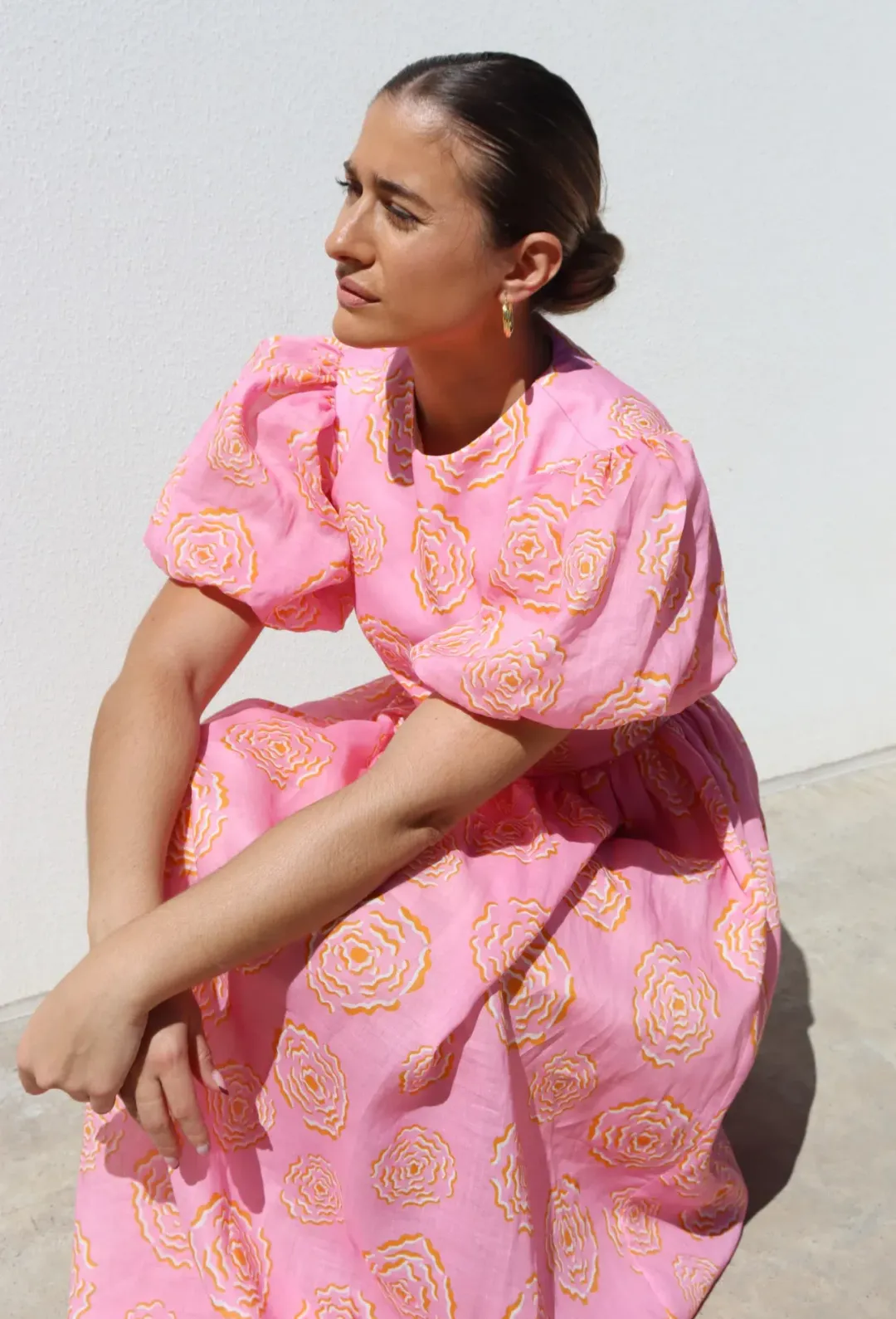 Isabella Longginou Peony Puff Sleeve Dress Midi Size AU 14 for rent on The Volte - main image