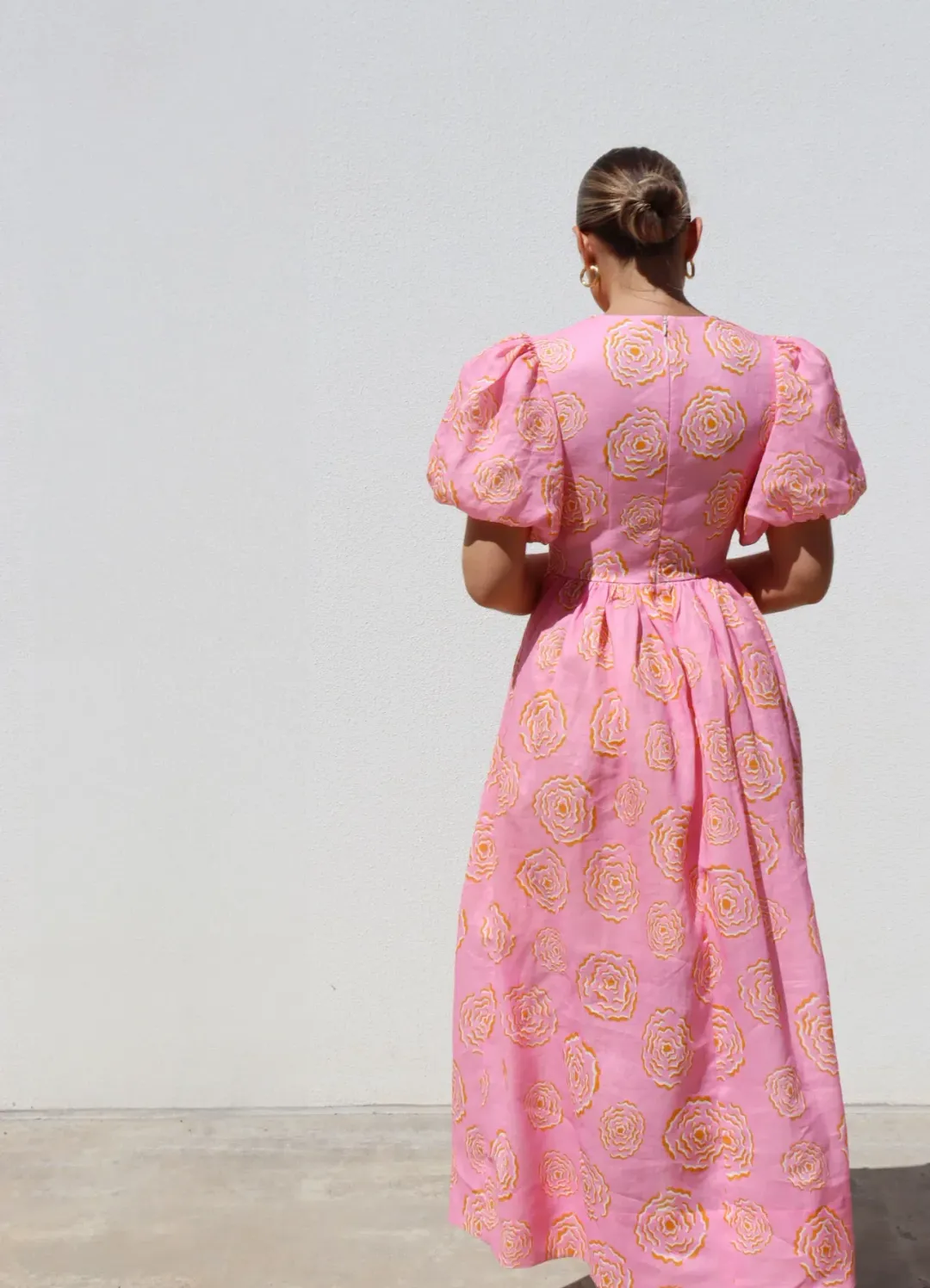 Isabella Longginou Peony Puff Sleeve Dress Midi Size AU 14 for rent on The Volte - main image