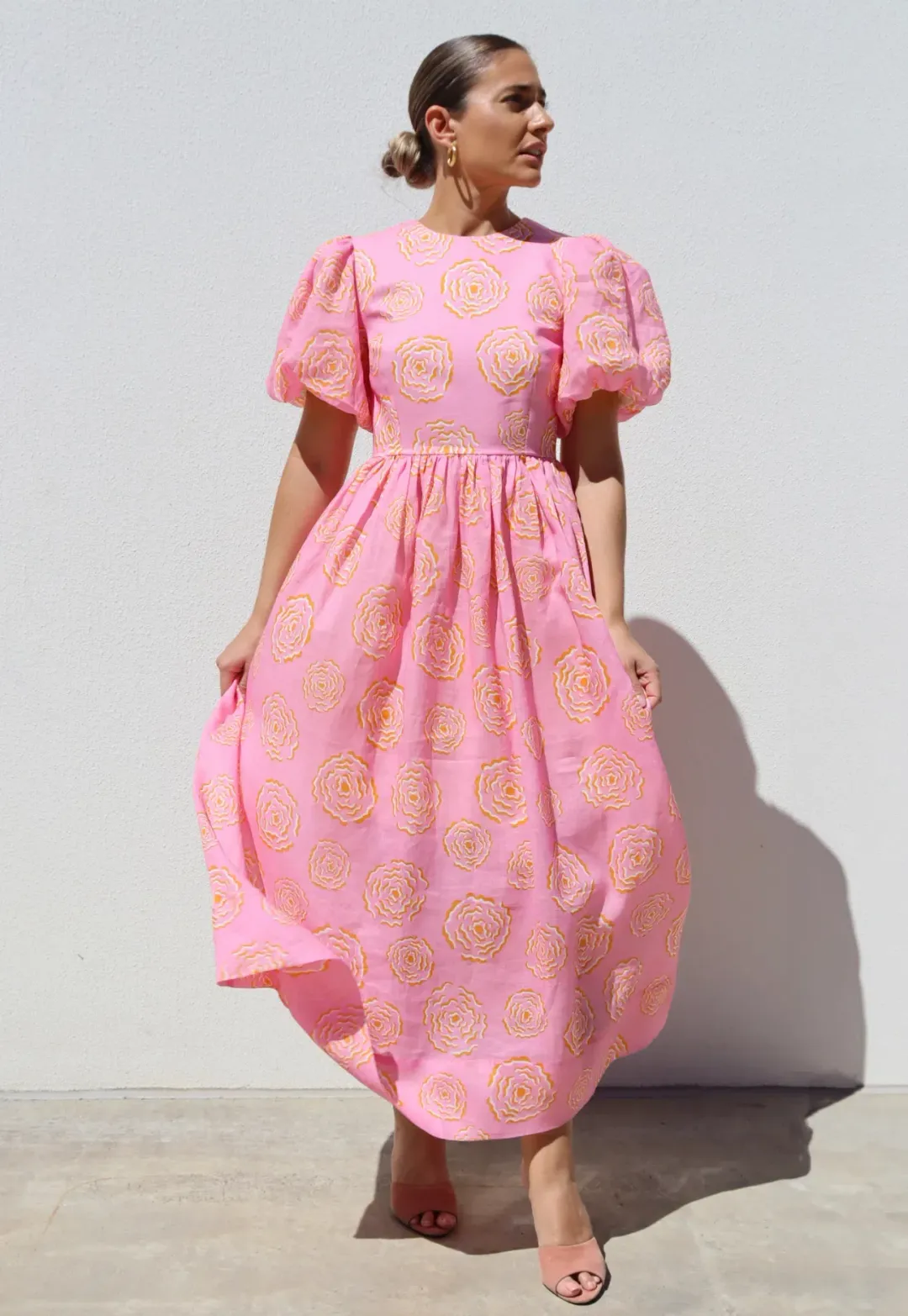 Isabella Longginou Peony Puff Sleeve Dress Midi Size AU 14 for rent on The Volte - main image