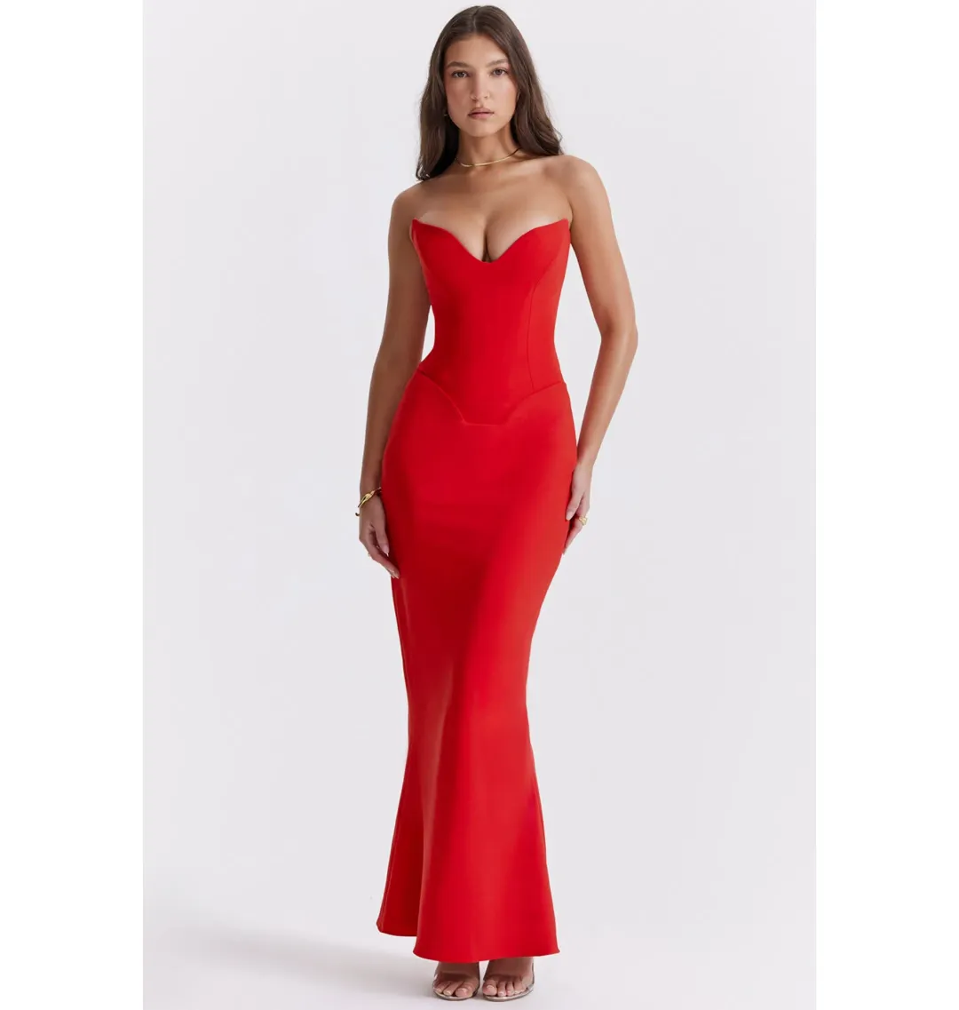 House of CB Tamara Strapless Maxi Dress Cherry Red Size M / AU 10 for rent on The Volte - main image