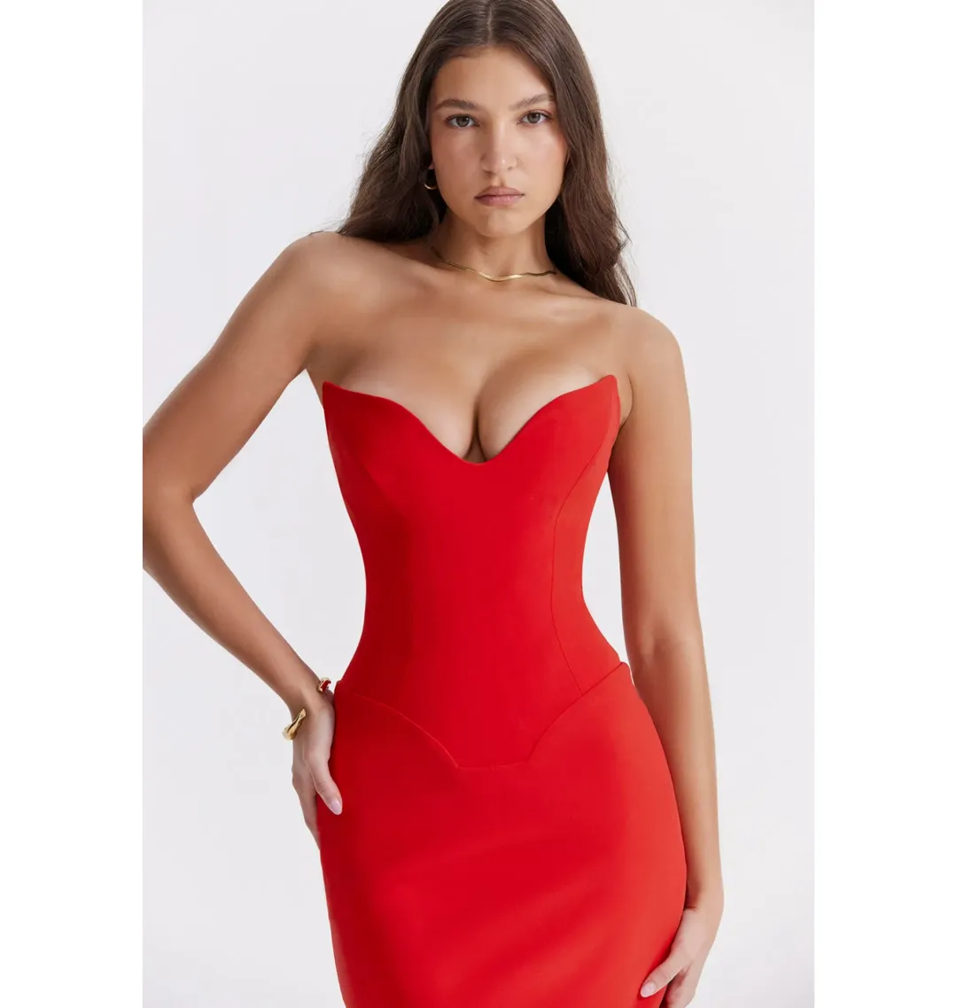 House of CB Tamara Strapless Maxi Dress Cherry Red Size M / AU 10 for rent on The Volte - main image