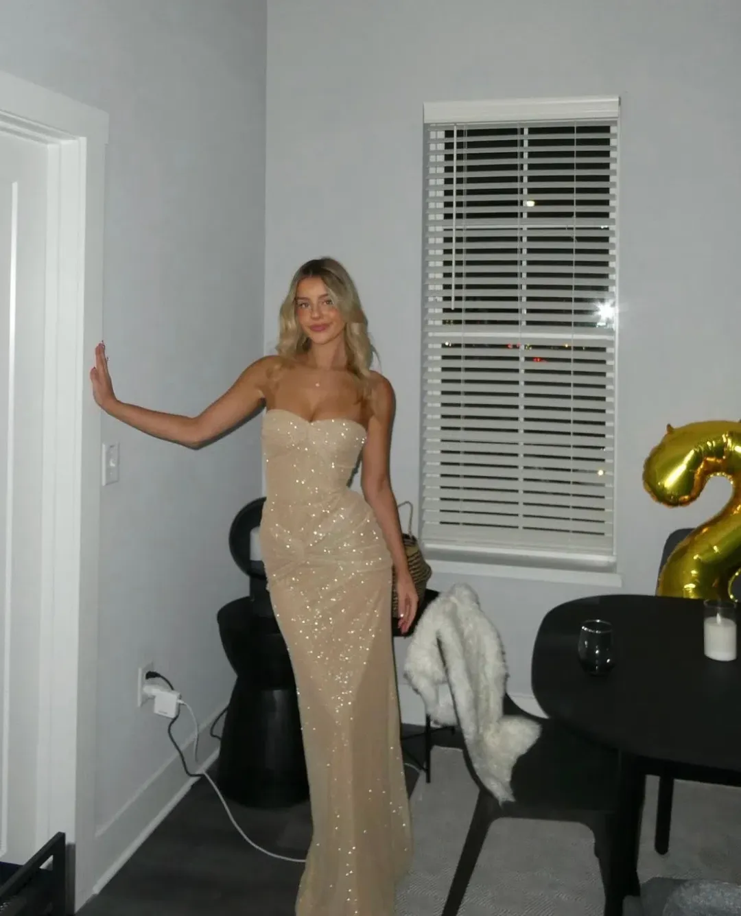 Mirror Palais Starlite Glitter Mesh Dress Diamond Sand Size XS / AU 6 for rent on The Volte - main image