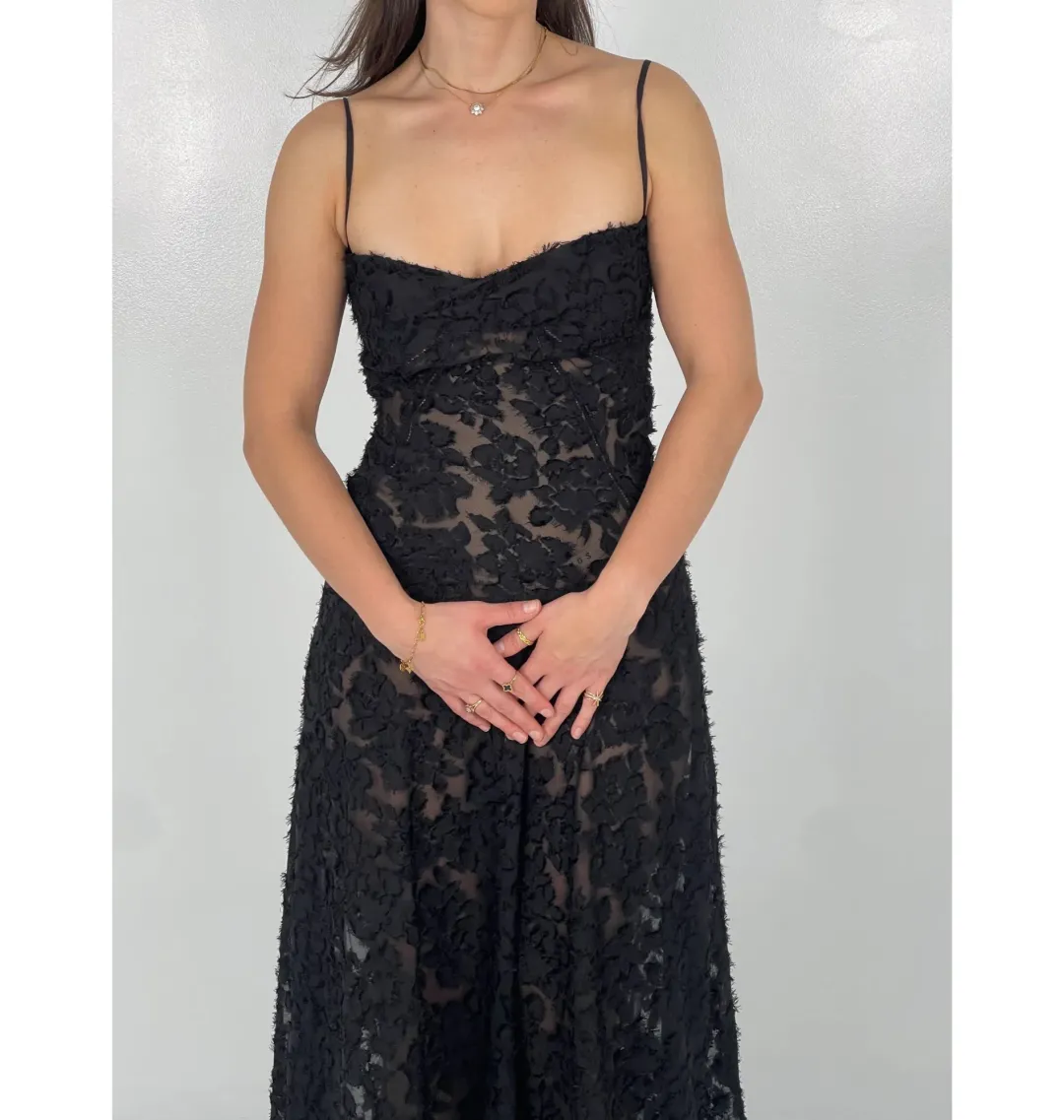 House of CB Seren Floral Lace Back Maxi Dress Black Size S/AU 8 for rent on The Volte - main image