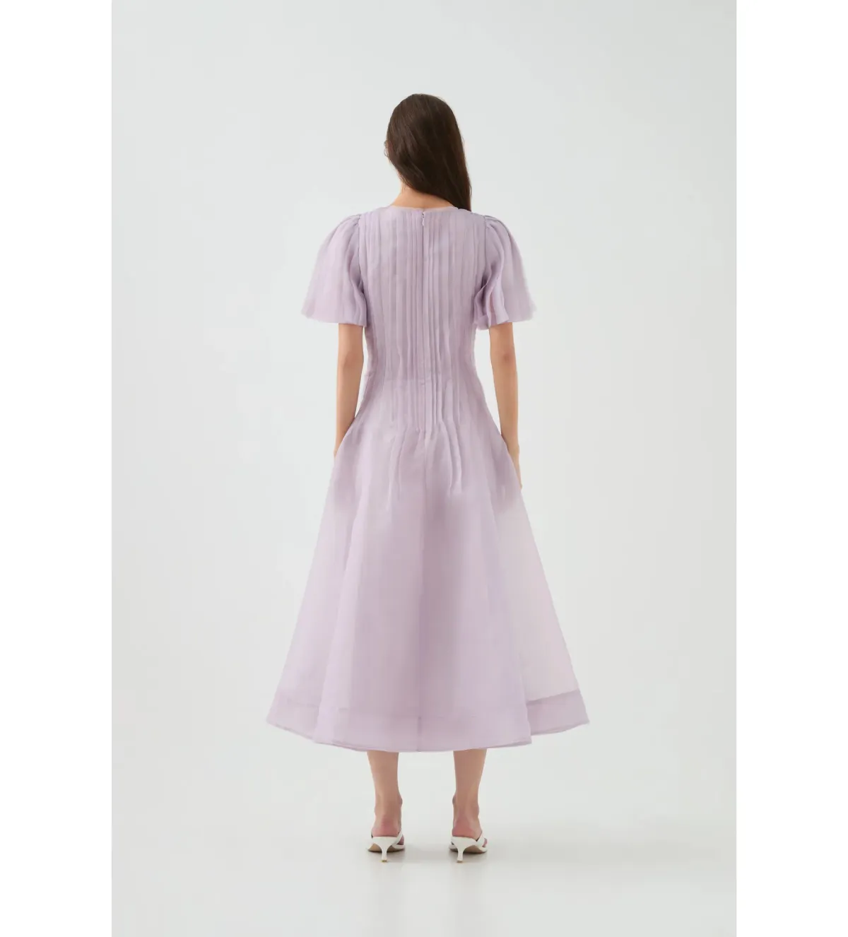 Aje Nova Pleated Midi Dress Lilac Size 10 - Image 3