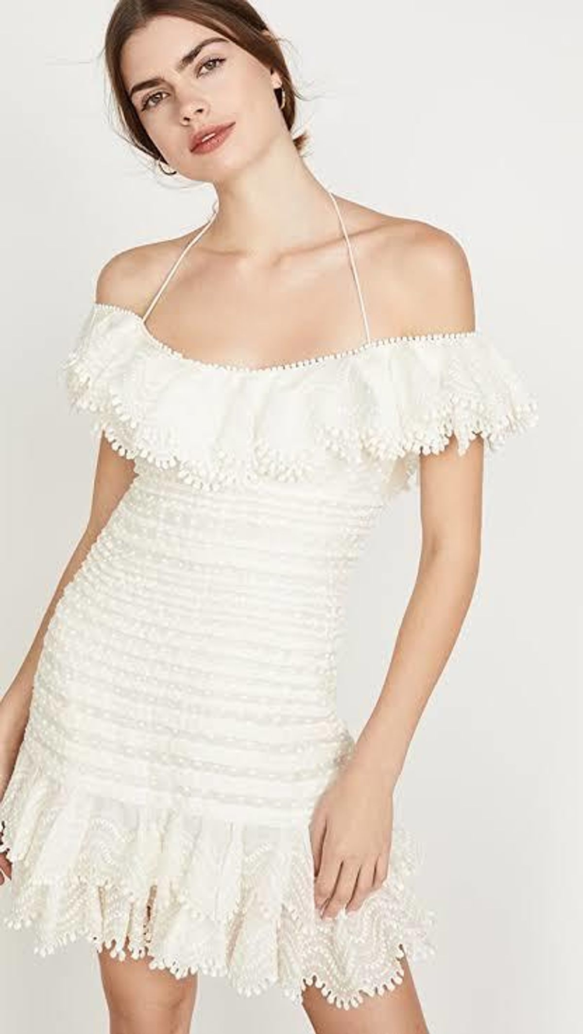 Zimmermann Super Eight Off The Shoulder Ruffled Pleated Mini Dress Ivory Size 0 / AU 8 - Image 2