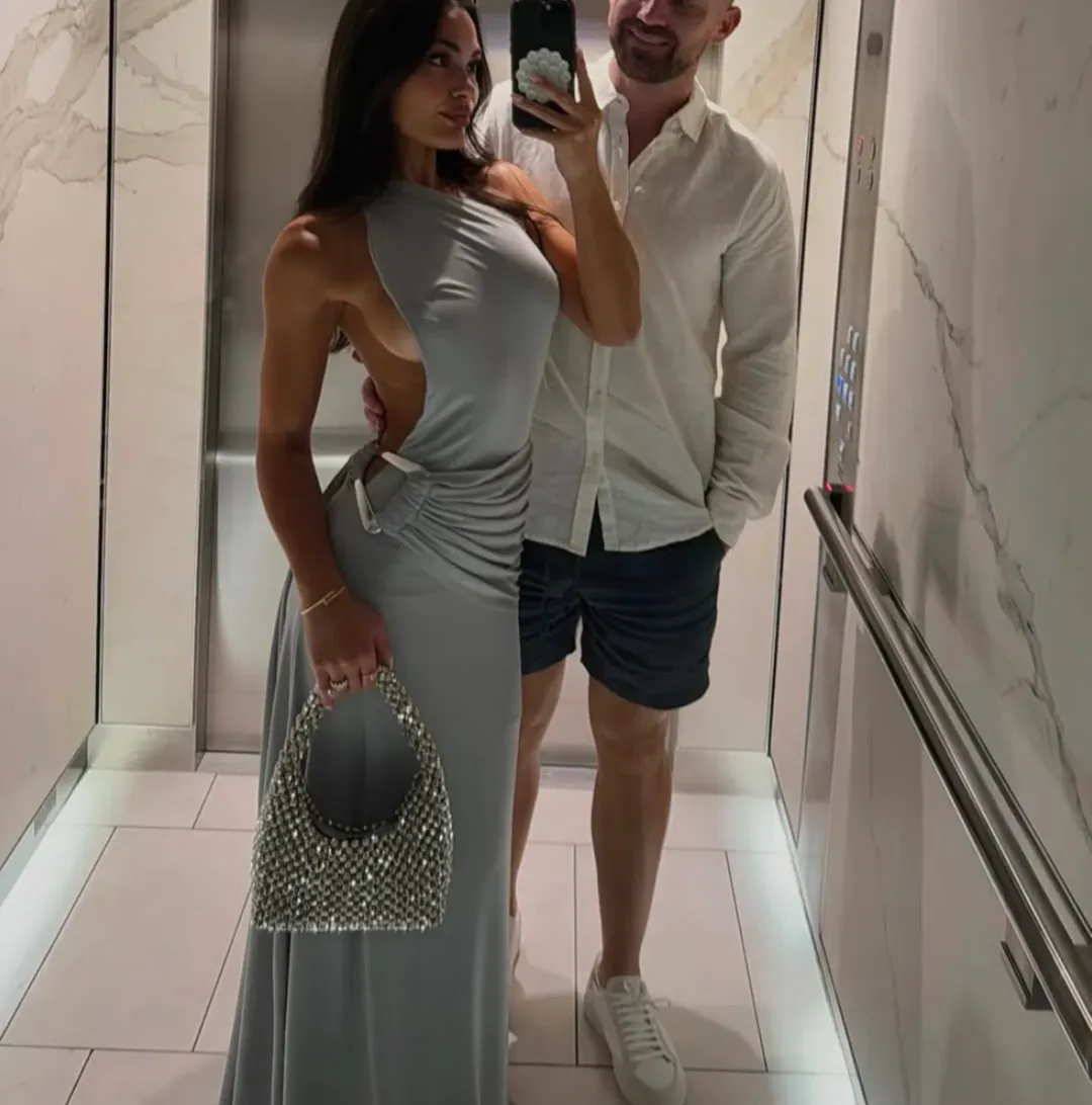 Ance Gria Gaia Gown in Silver Grey Size 8 for rent on The Volte - main image