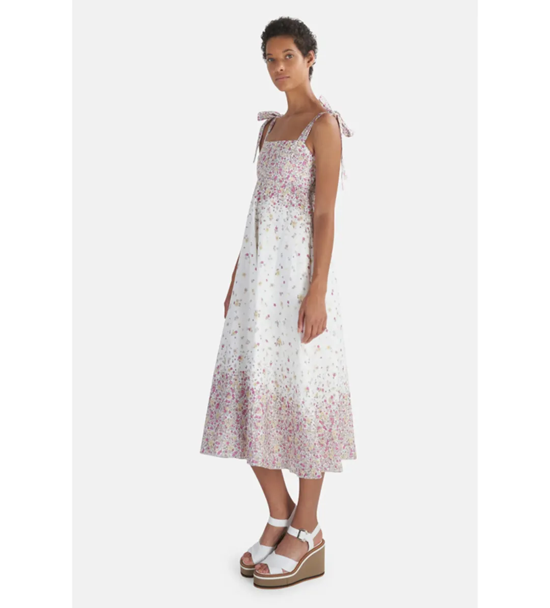Zimmermann  Linen Carnaby Tie Shoulder Midi Dress in white Size AU 6 for rent on The Volte - main image