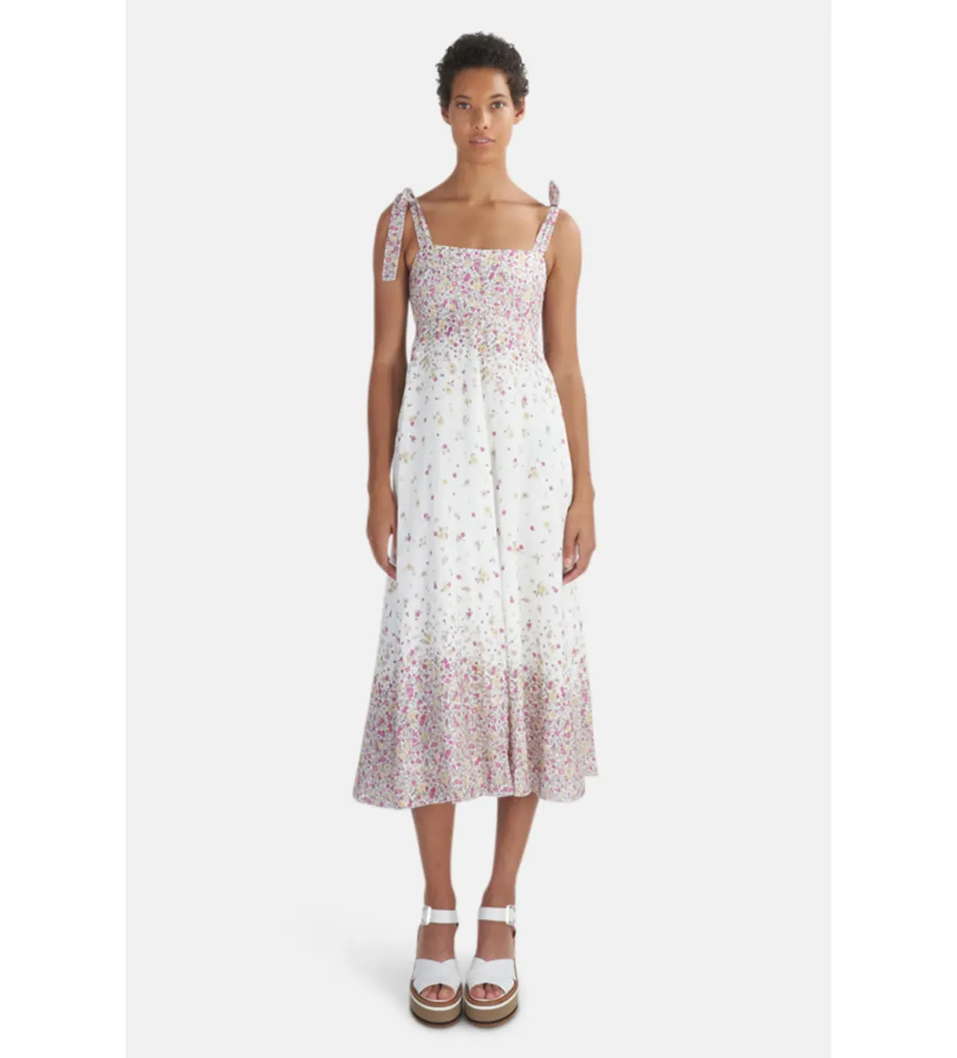 Zimmermann  Linen Carnaby Tie Shoulder Midi Dress in white Size AU 6 for rent on The Volte - main image
