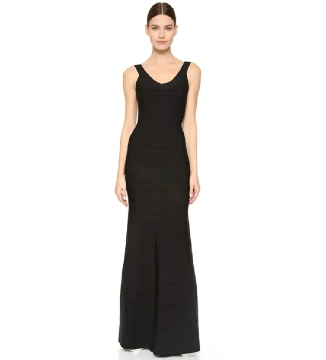 Hervé Léger Black Round Neck Gown in Black Size Medium/ AU 10  for rent on The Volte - main image
