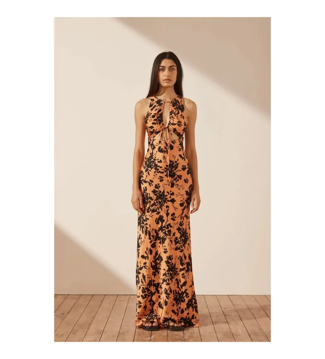 Shona Joy Solare Cut Out Front Maxi Dress in orange Size AU 8 for rent on The Volte - main image