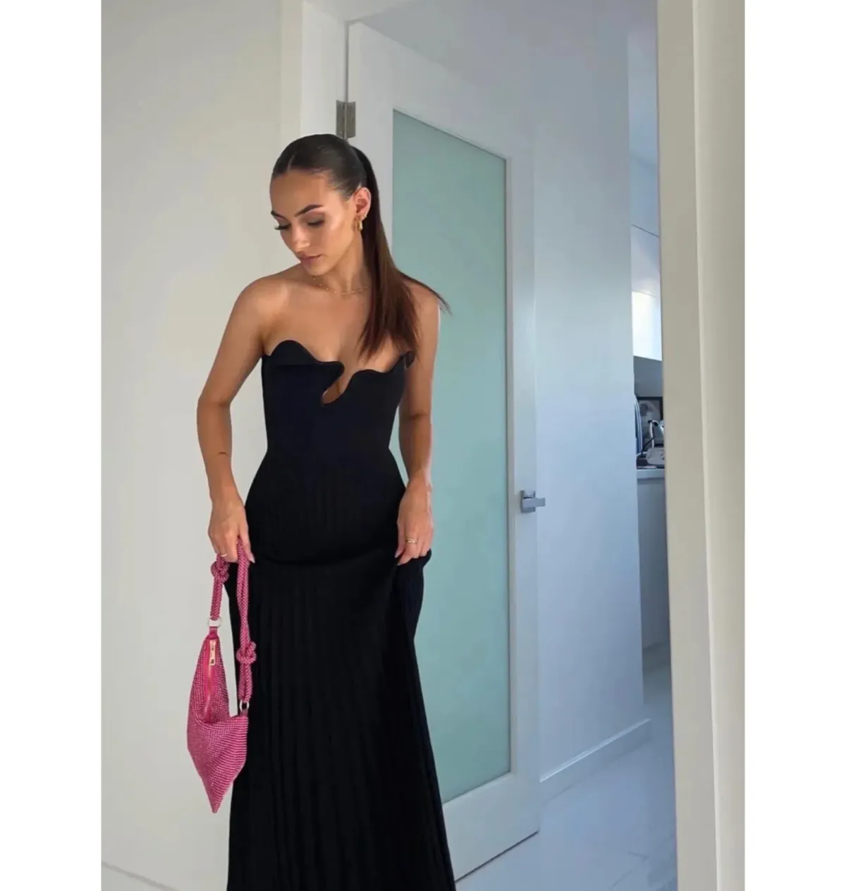 Christopher Esber Sculptured Pleated Rib Maxi Dress Black Size XS / AU 6 - Image 3