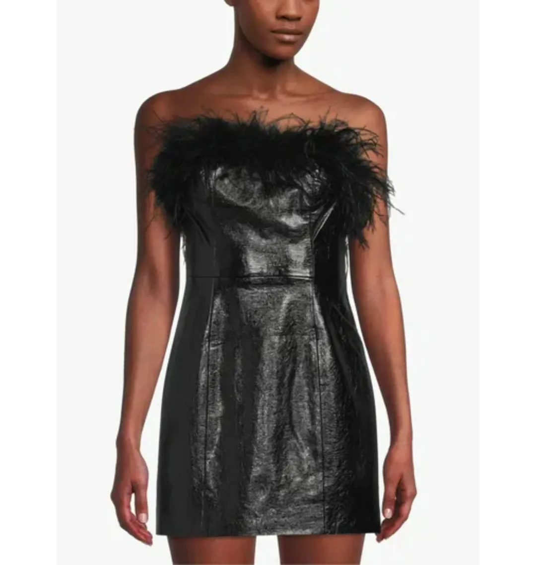 Kitri Poppy Vinyl and Feather Mini Dress Black Size AU 6 for rent on The Volte - main image