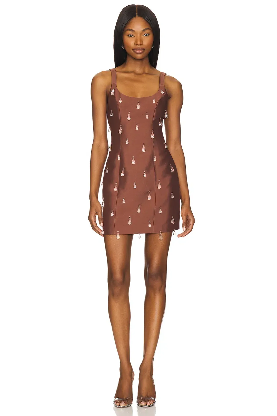 The Wolf Gang Luvia Beaded Mini Dress Chocolate Brown Size 8/S for rent on The Volte - main image