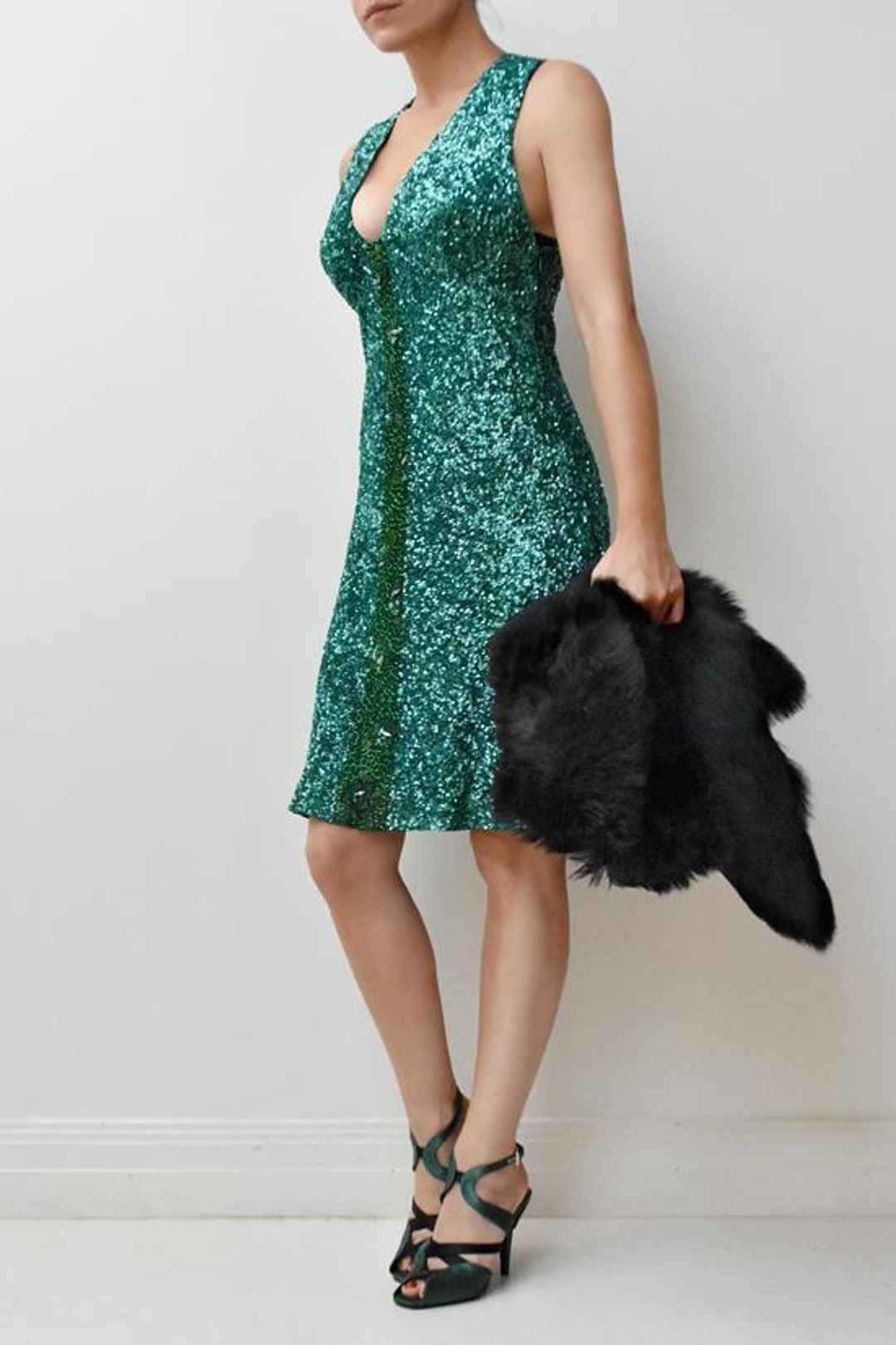 George Gross green sequined cocktail dress Green Size 12 for rent on The Volte - main image