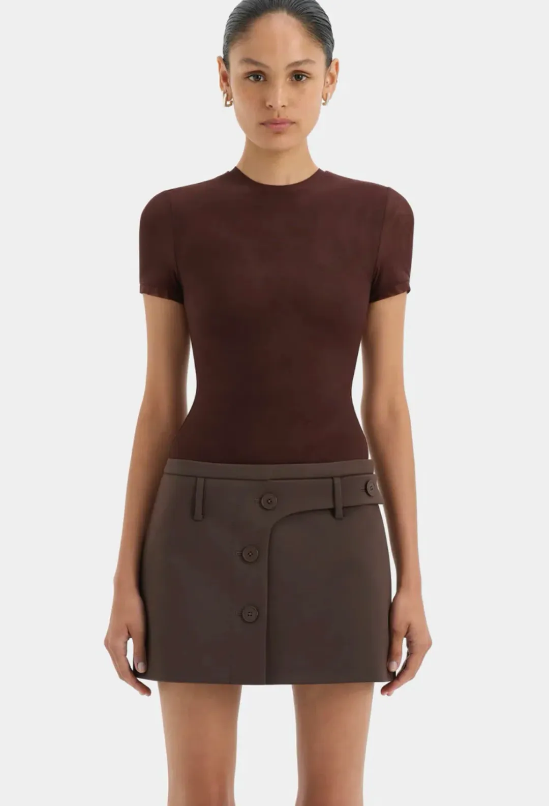 Sir The Label Sandrine Button Mini Skirt Brown Size 4  for rent on The Volte - main image