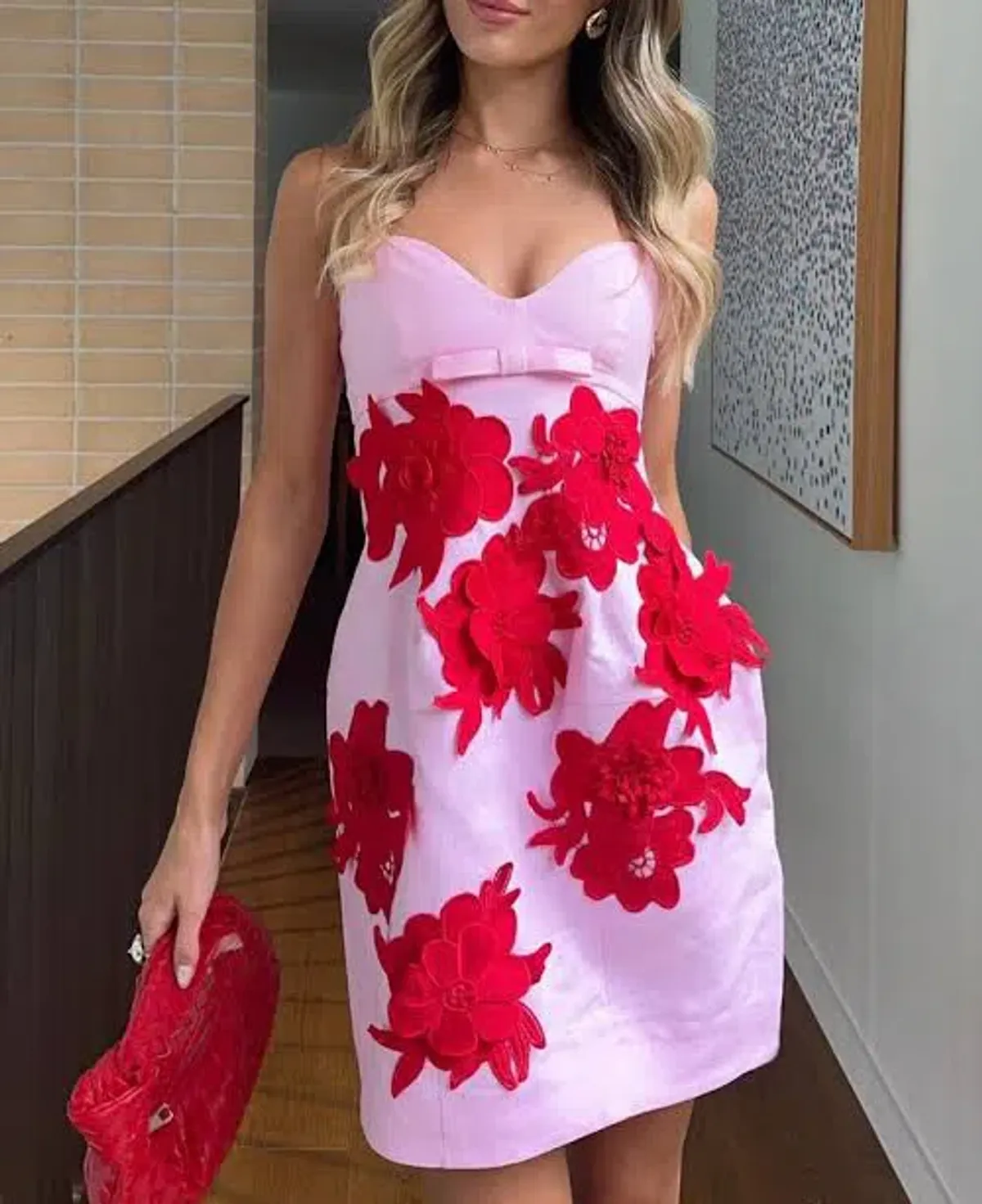 Oroton Contrast 3d Flower Mini Dress Poppy Pink Small Size 8  - Image 1