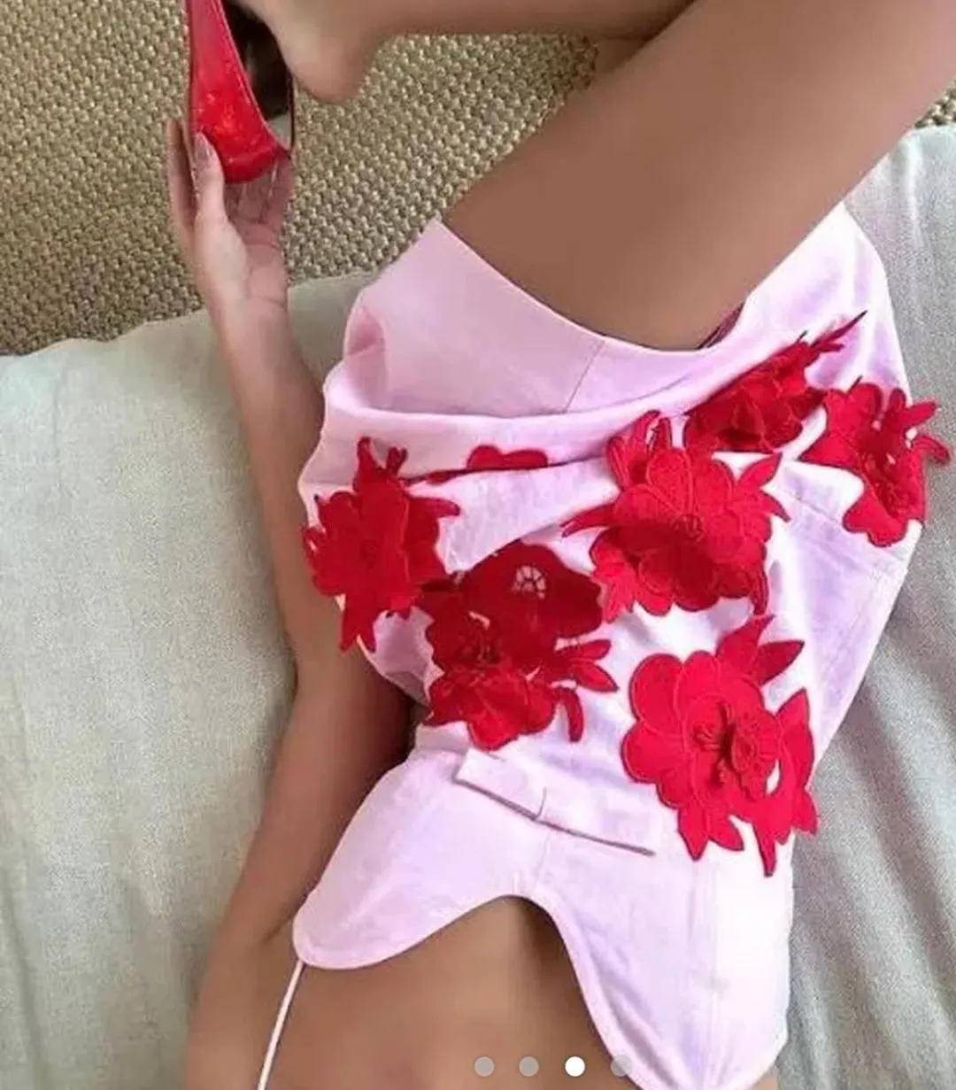 Oroton Contrast 3d Flower Mini Dress Poppy Pink Small Size 8  for rent on The Volte - main image
