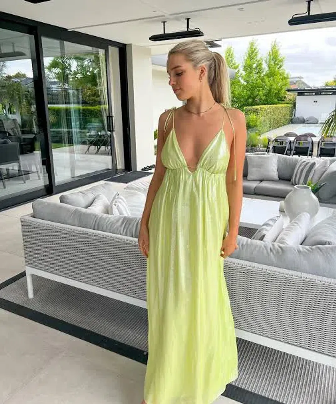 Manning Cartell Neon Heart Maxi Dress Lime Green Size 10 for rent on The Volte - main image