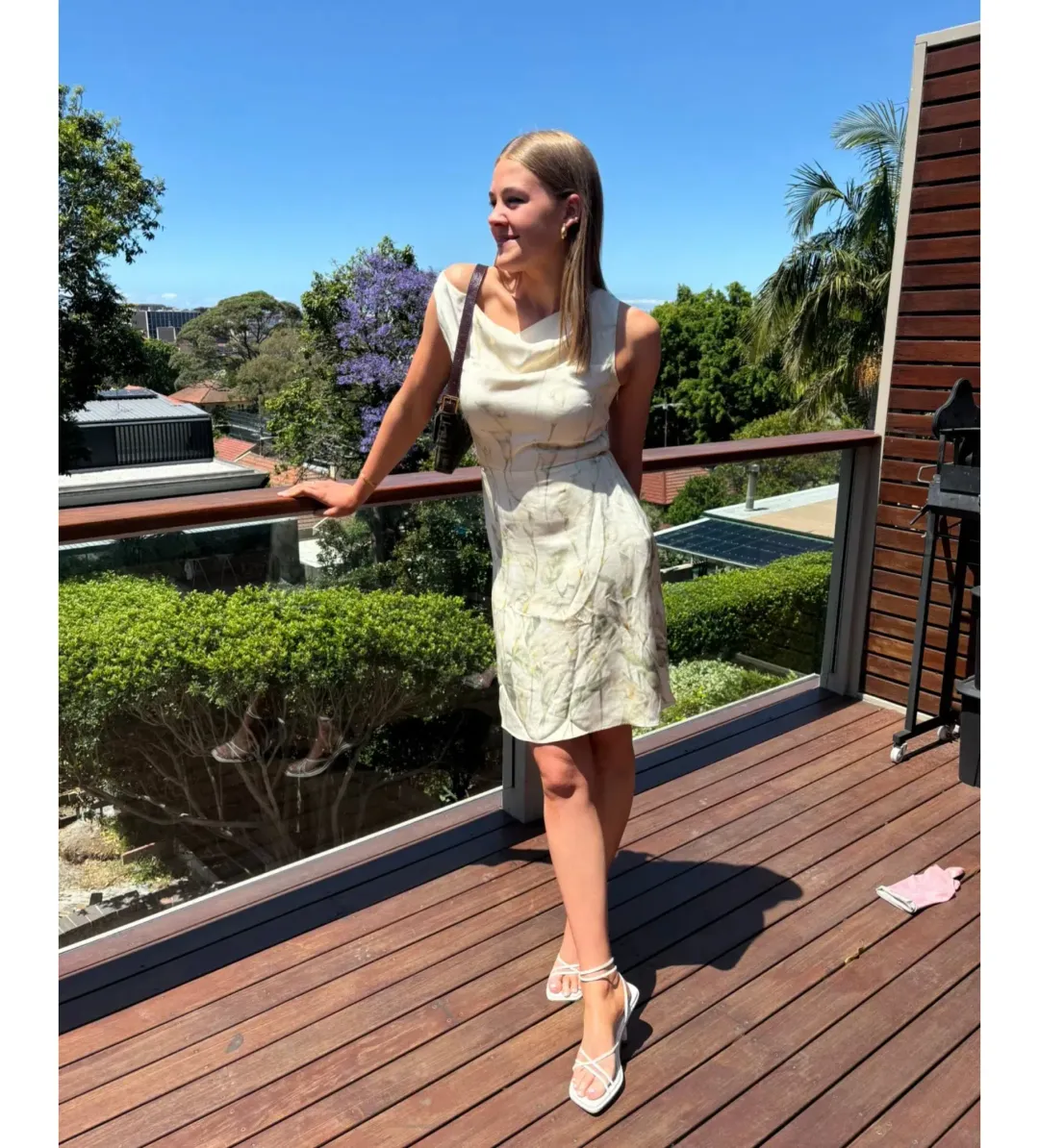 Vintage Valentino Asymmetrical Sleeved Flower Mini Dress in Multi Size 8 for rent on The Volte - main image