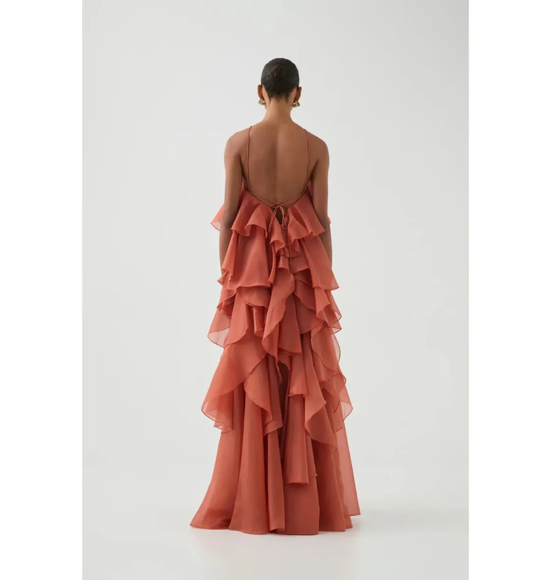 Aje Pandorea Layered Maxi Dress Coral Clay Size AU 6 for rent on The Volte - main image