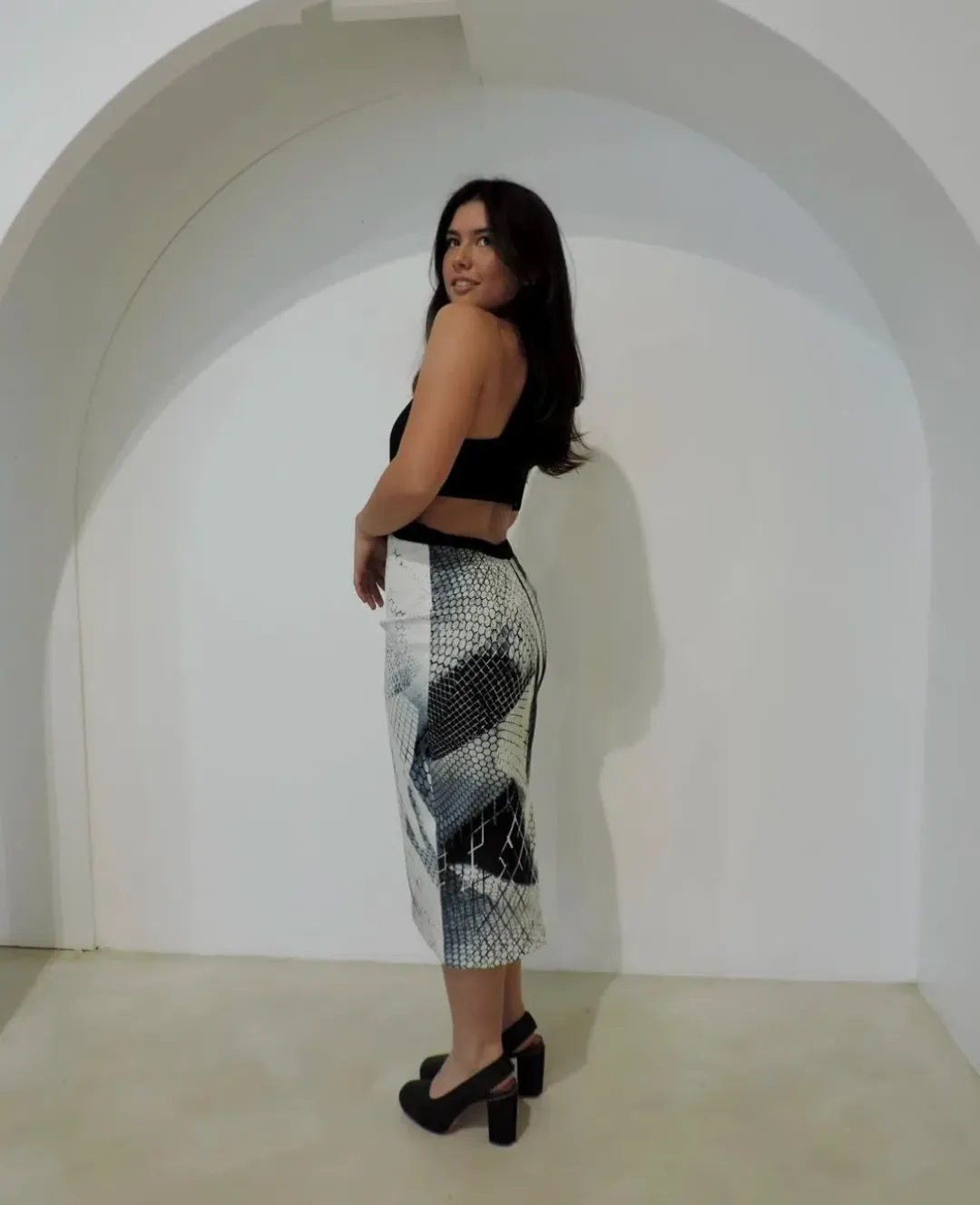 Asilio B&W Contemporary Midi Dress Black Size 10  for rent on The Volte - main image