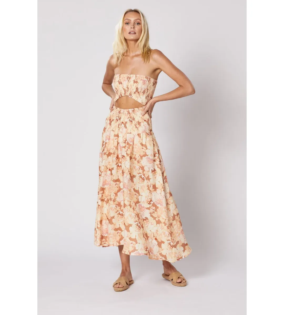 Winona Flourish Shirred Midi Dress in Multi Size XXS / Size AU 4 for rent on The Volte - main image