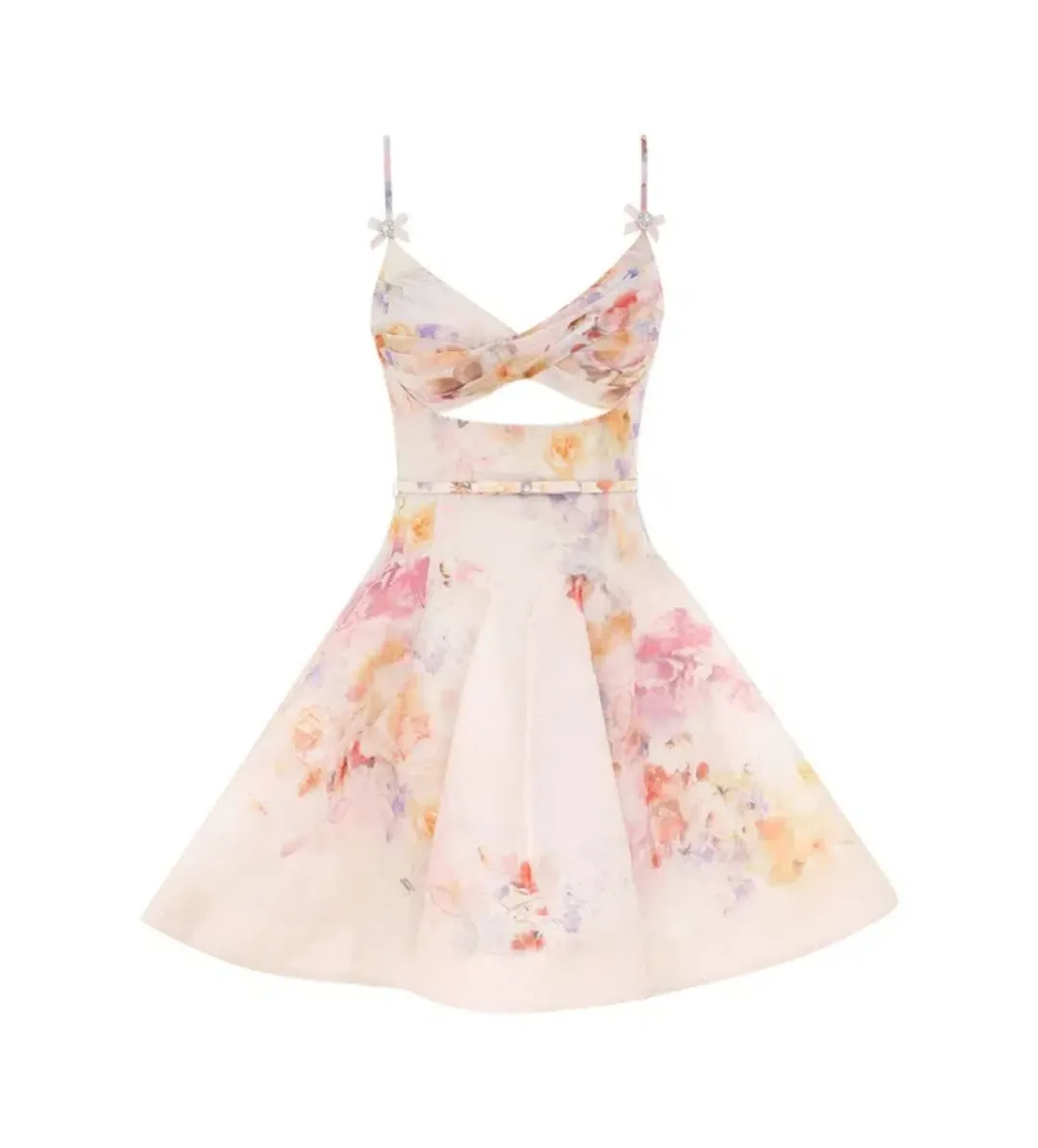 Zimmermann Crush Twist Front Mini Dress Multi Floral Size 12 for rent on The Volte - main image