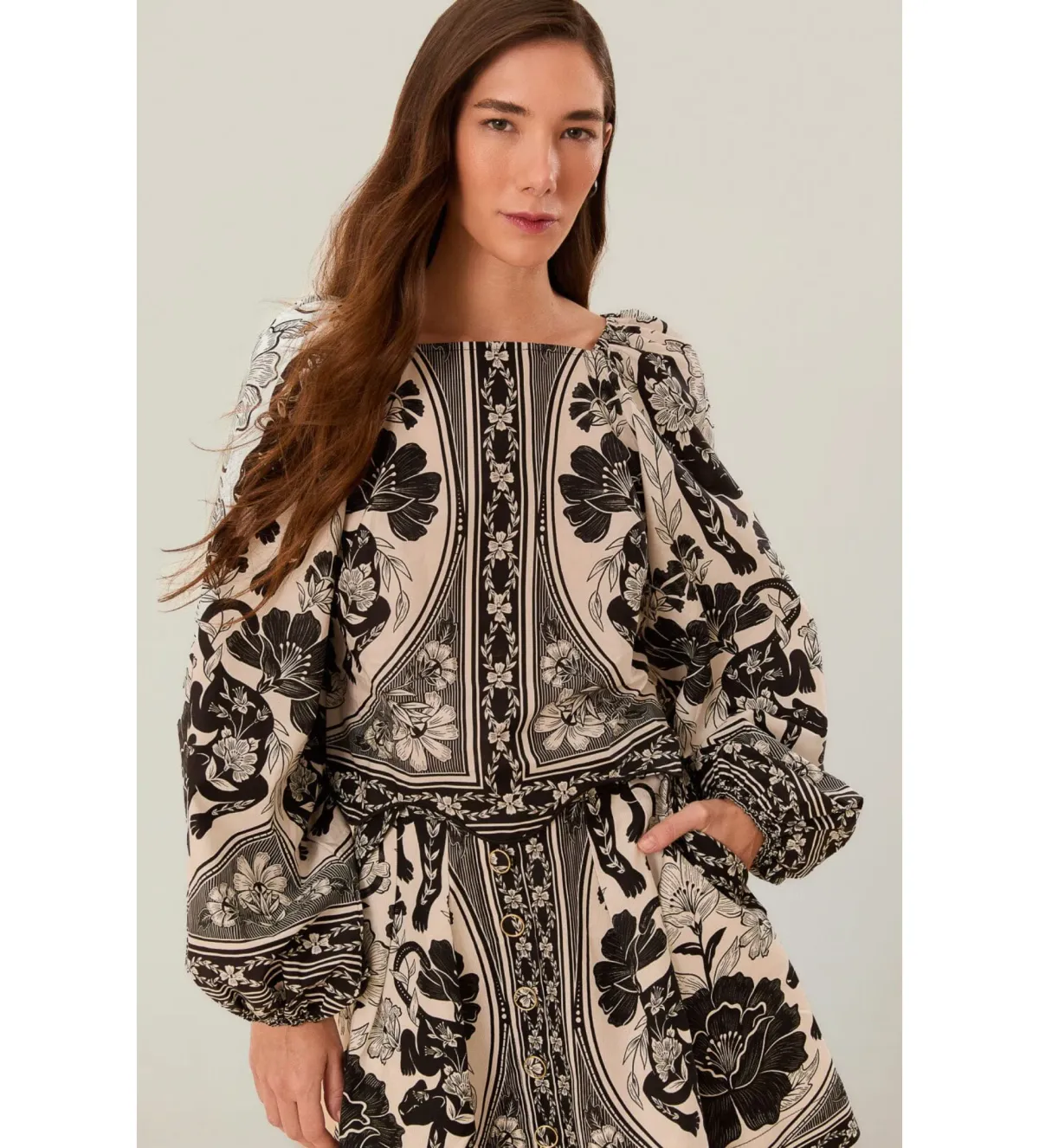 Farm Rio Flower Leopards Long Sleeve Blouse in Off-White Size L/Au 16 - Image 2