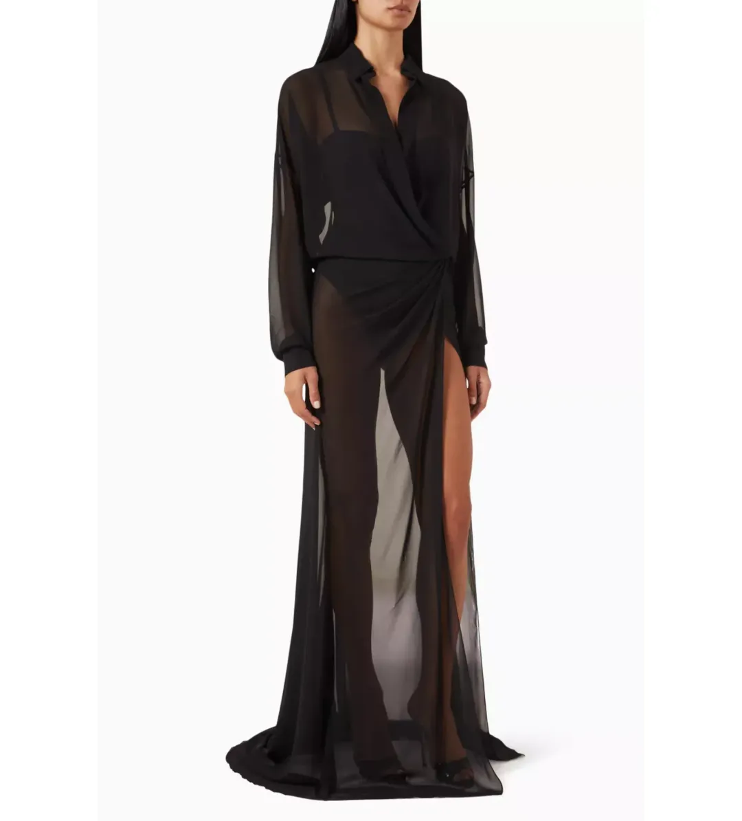 Monot Sheer Cami Shirt Maxi Dress in Black Size XS / AU 6 for rent on The Volte - main image