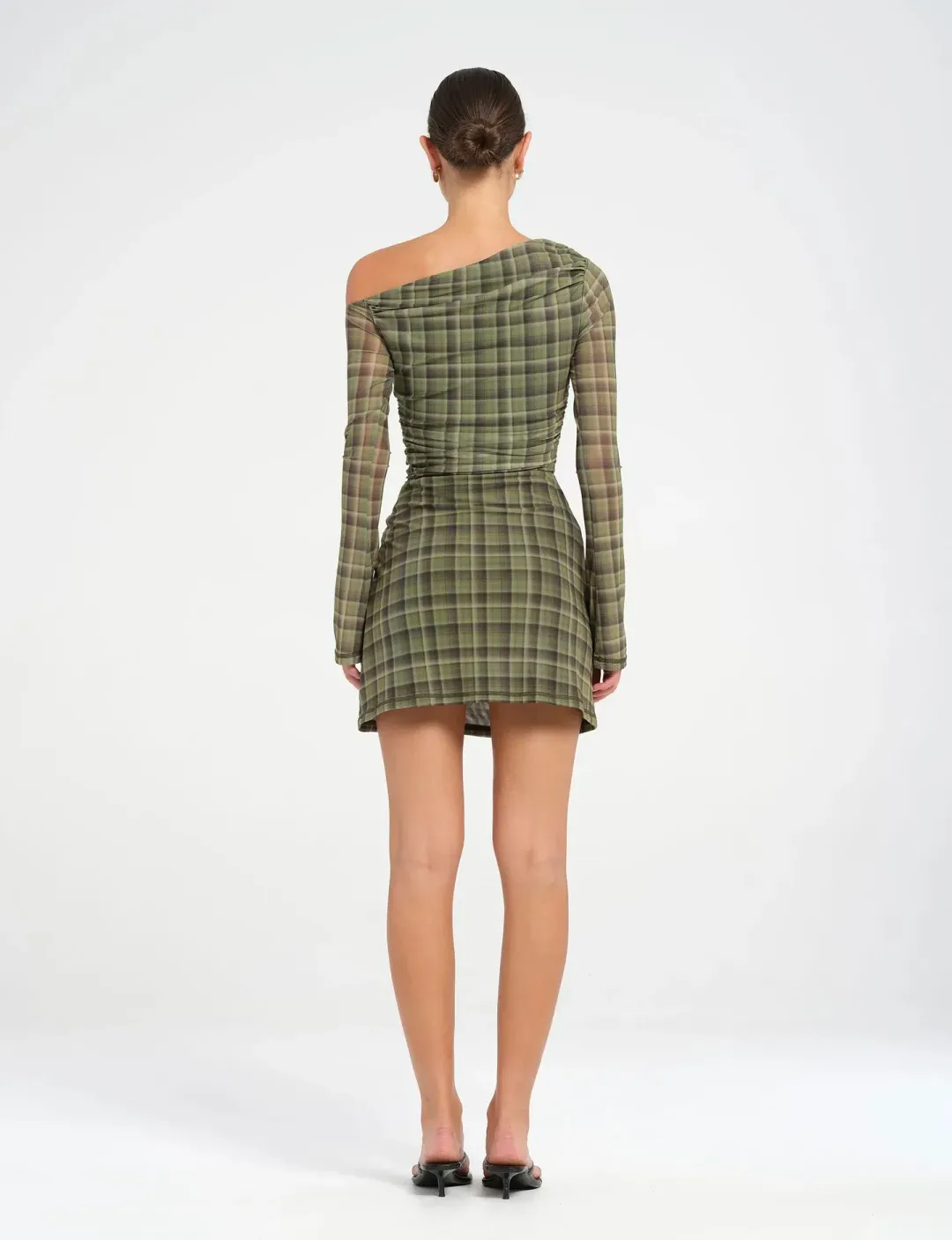 Benni Elijah Mini Dress Olive Check Size AU 8 for rent on The Volte - main image