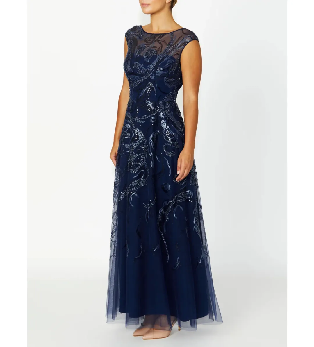 Anthea Crawford Catalina Navy Sequin Gown Size 12  for rent on The Volte - main image