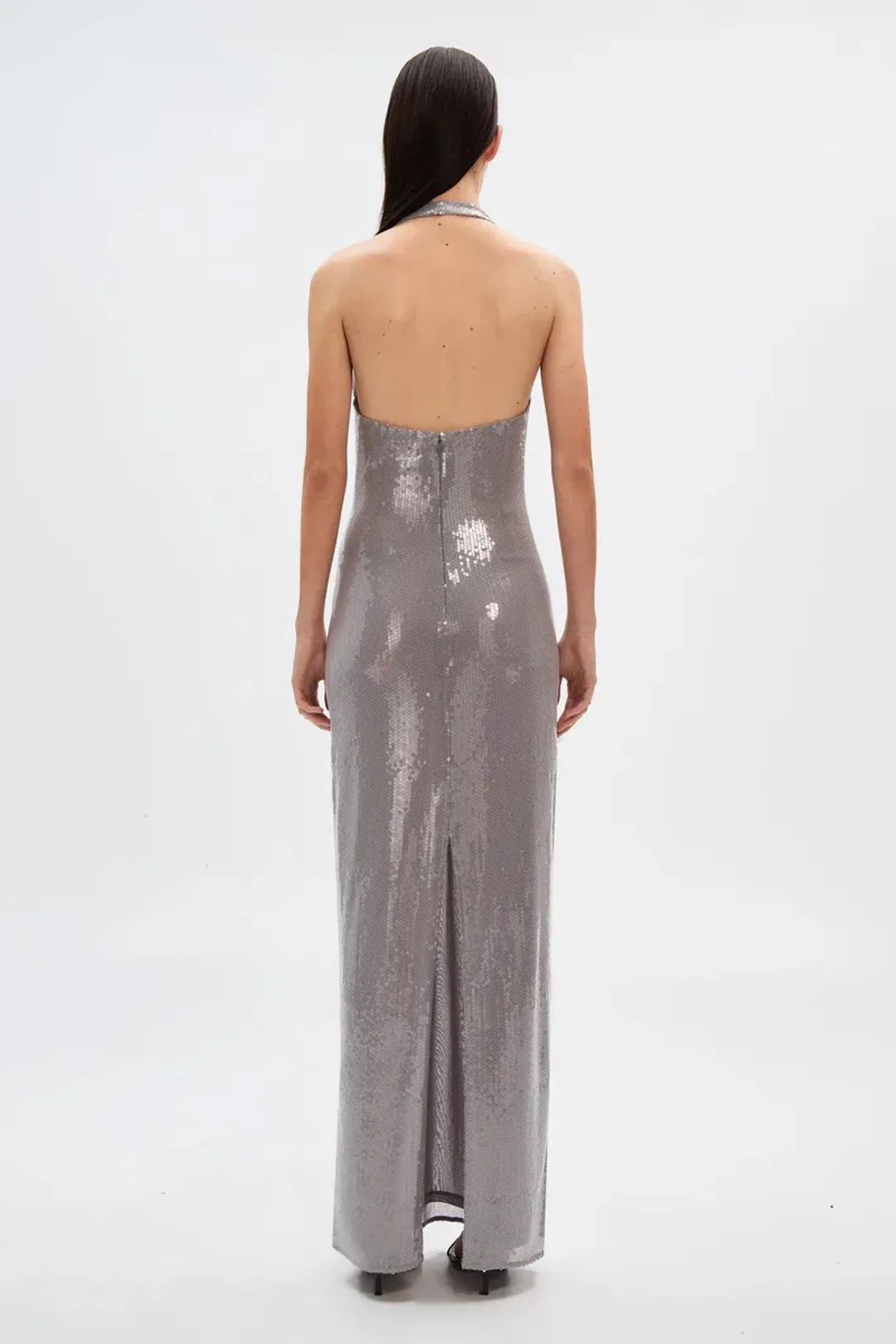 Misha The Alusia Maxi Dress Silver Sequin Size 8  for rent on The Volte - main image