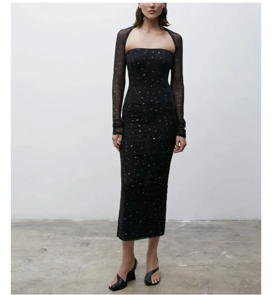 Paris Georgia Galaxy Maxi Dress Shrug Black Size AU 8 for rent on The Volte - main image