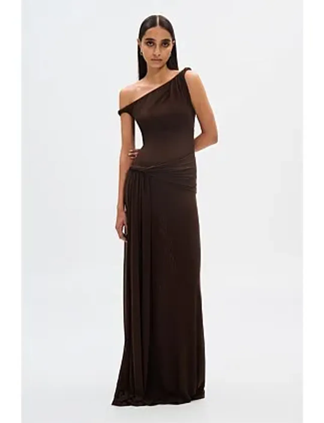 MISHA Sisal Mesh Maxi Dress Espresso Size 8/S for rent on The Volte - main image