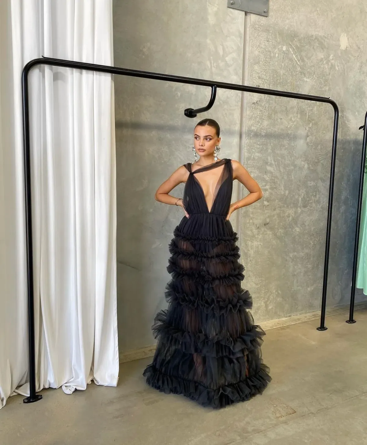 Lexi Mariella Tulle Maxi Dress Charcoal Black Small Size 8 - Image 3