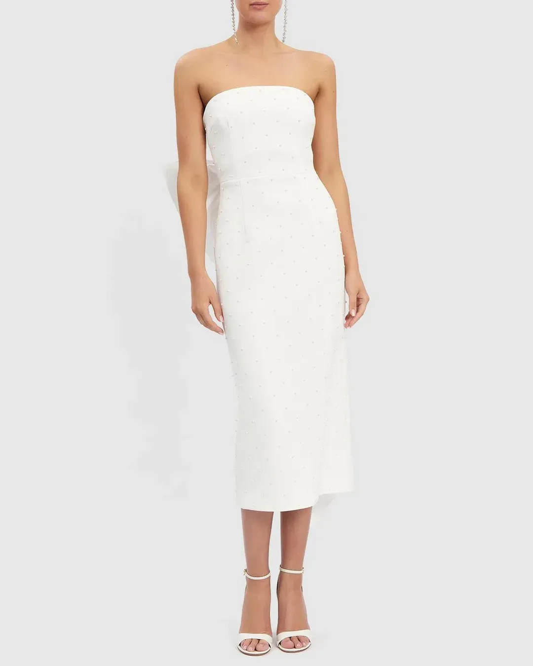 Rebecca Vallance Perle Bow Midi Dress White Size AU 10 for rent on The Volte - main image