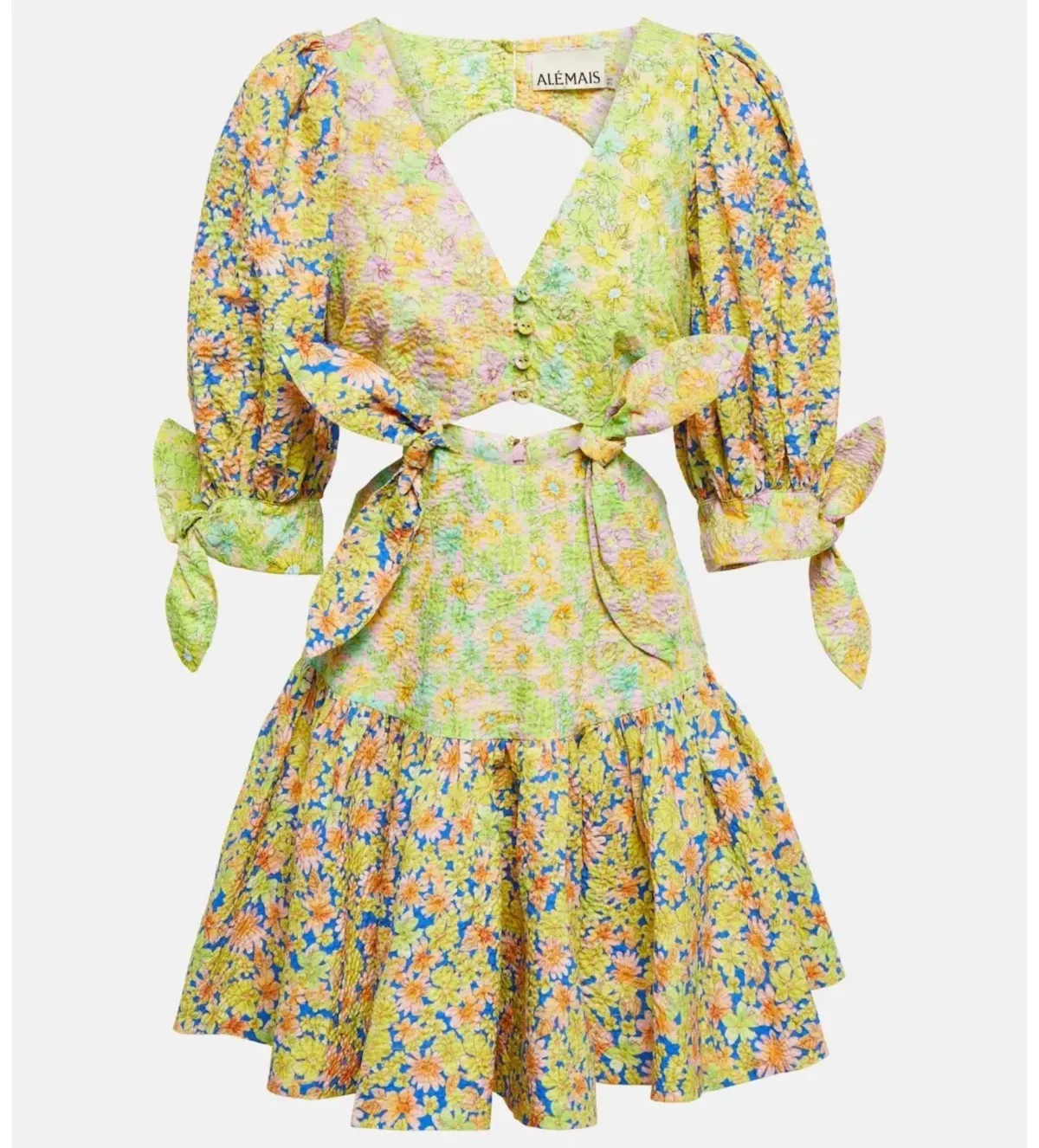 Alemais Daisy Spliced Linen Mini Dress Floral AU 14/ US 10 - Image 2