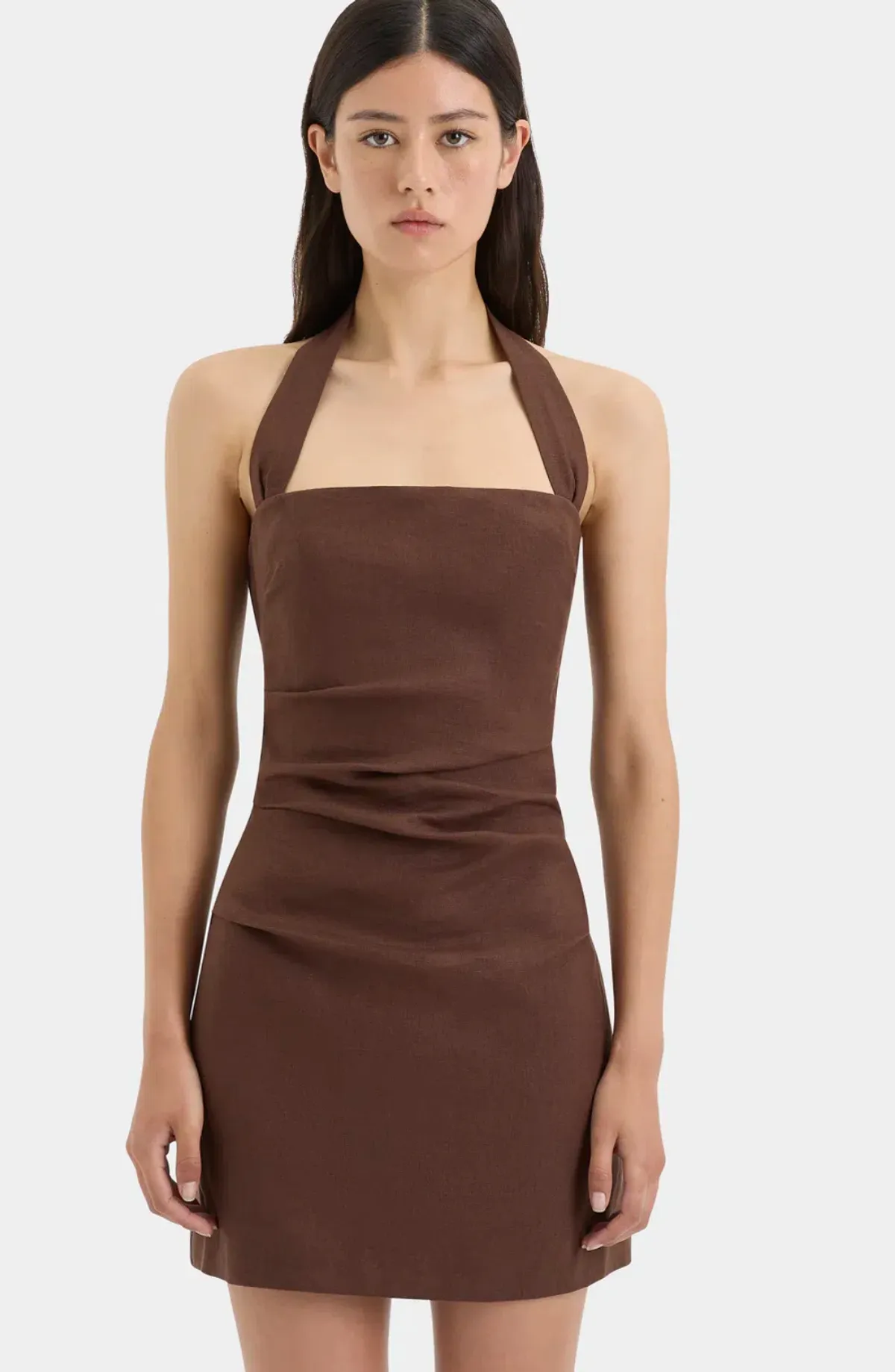 Noemi Halter Mini Dress Brown Size AU 12 - Image 3