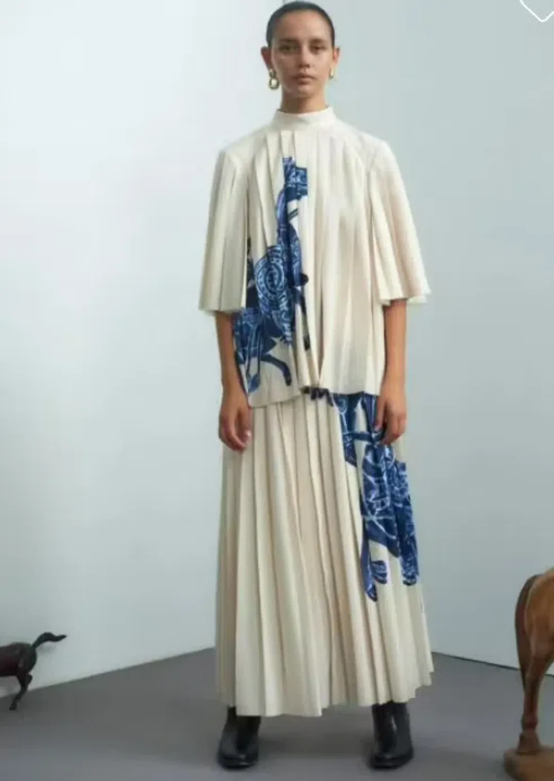 Alemais Rider  Pleated Blouse Size AU 10 and Skirt Size AU 10 Set White Blue Print for rent on The Volte - main image