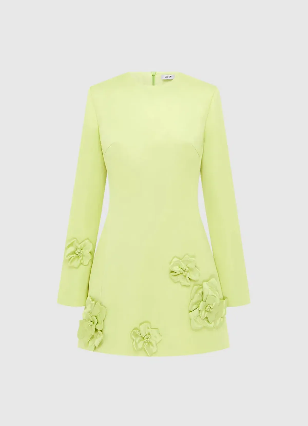 Leo Lin Aliza Long Sleeve Petal Mini Dress Chartreuse Size AU 12 - Image 1