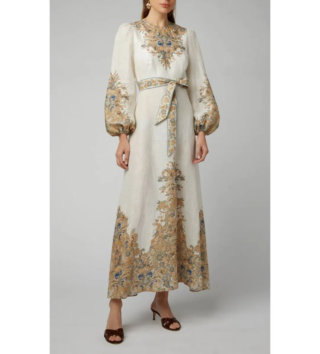 Zimmermann Freja Floral Paisley Dress Ivory Size 0/Au 8  for rent on The Volte - main image