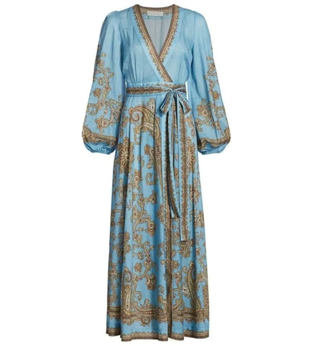 Zimmermann Fiesta Paisley-print Linen Wrap Dress In Blue Size 1/Au 10  for rent on The Volte - main image