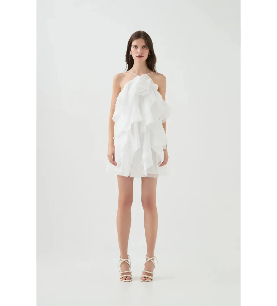 Aje Pandorea Layered Mini Dress Ivory Size AU 14 for rent on The Volte - main image