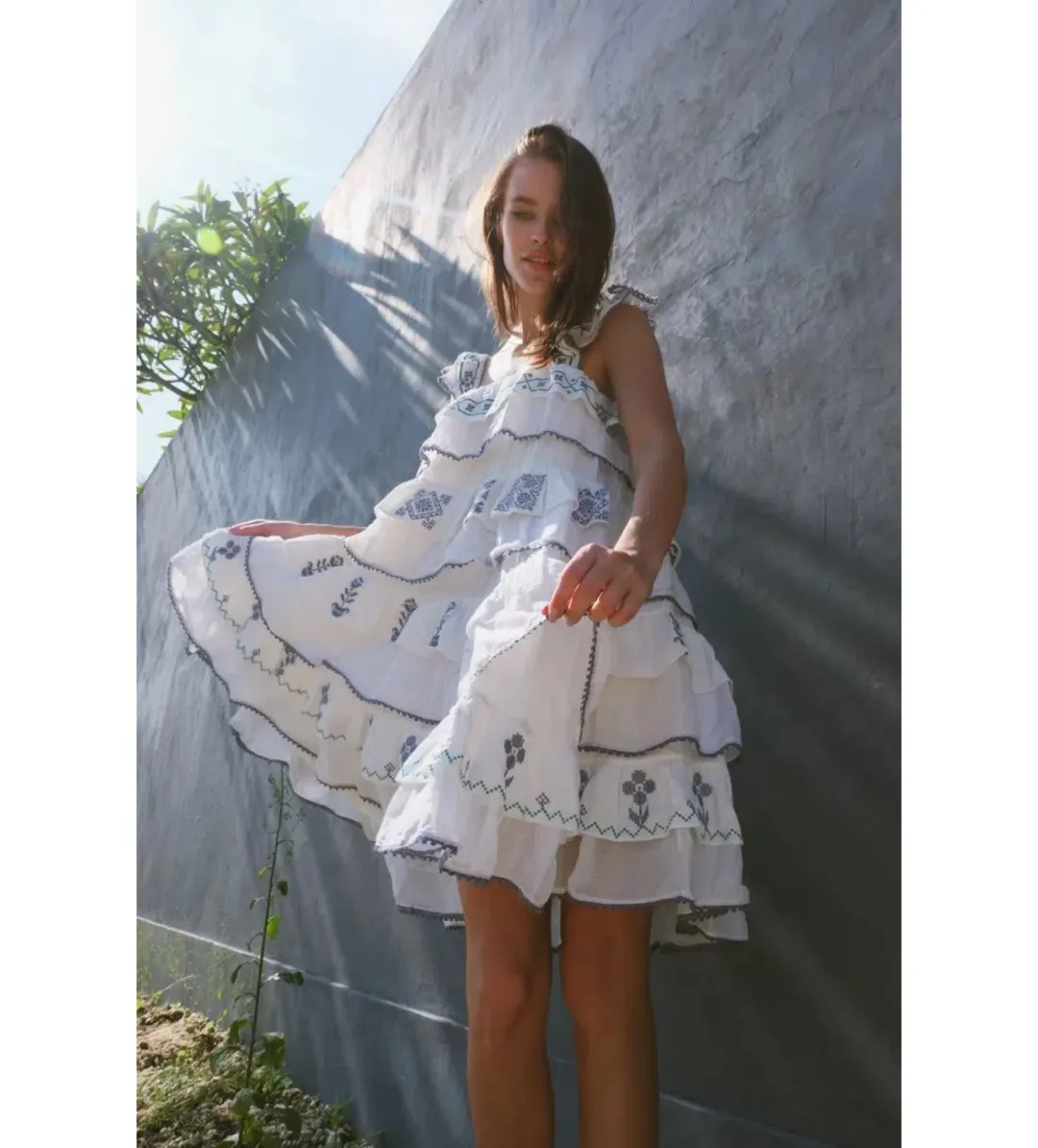 Innika Choo Cross Stitch Layer Mini Dress White Print Size AU 8 for rent on The Volte - main image