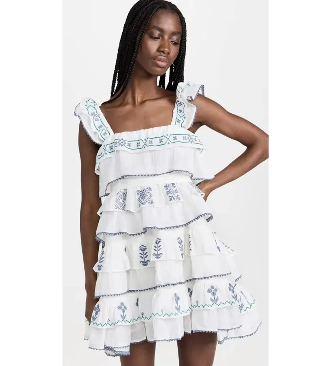 Innika Choo Cross Stitch Layer Mini Dress White Print Size AU 8 for rent on The Volte - main image